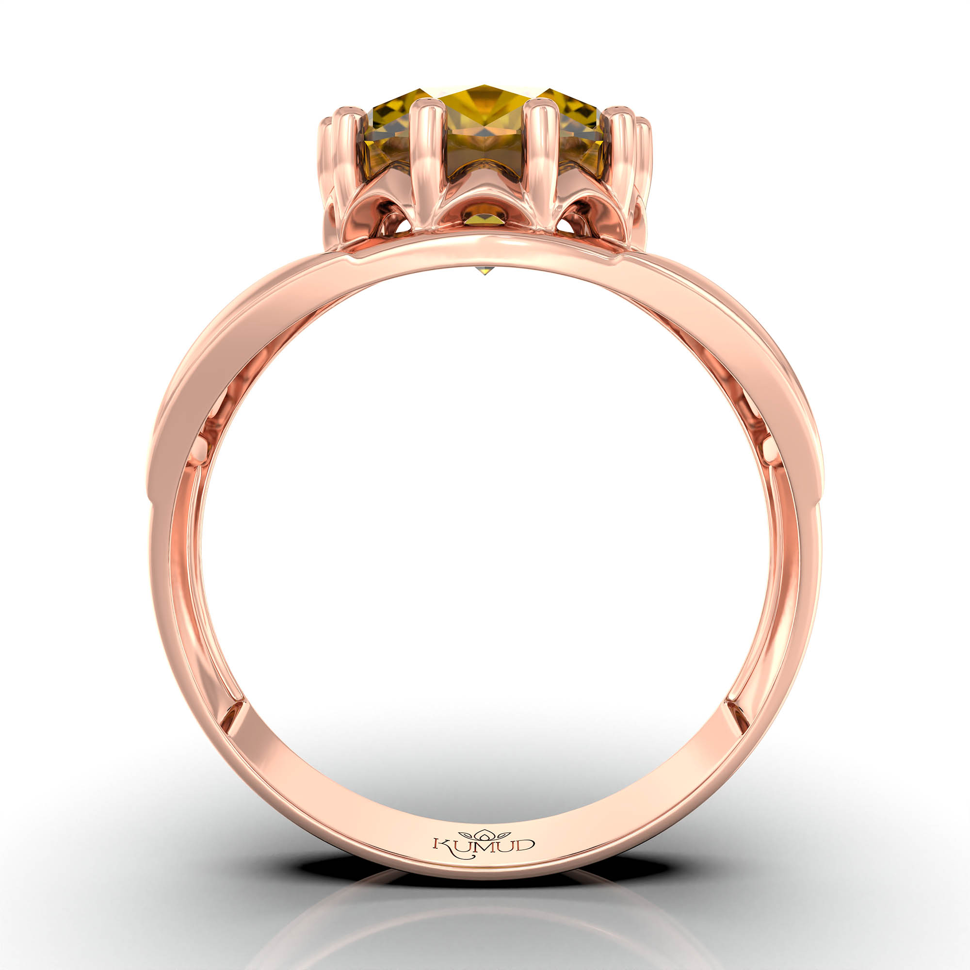 Yellow Sapphire (Pukhraj) Ring for Men in 18K Rose Gold – Oval 11x9 mm, Prong Setting, 4 g (Design KF-12) thumbnail