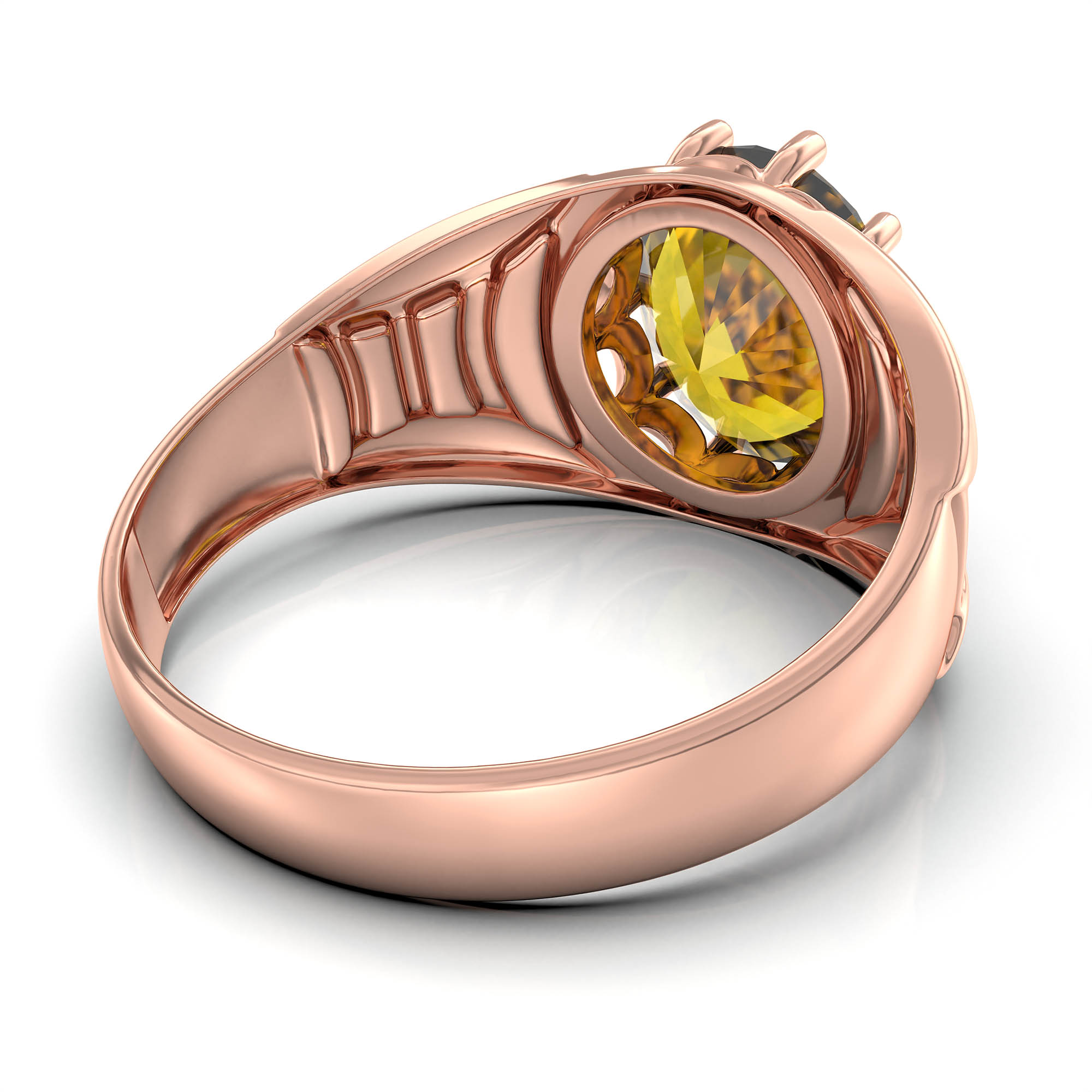 Yellow Sapphire (Pukhraj) Ring for Men in 18K Rose Gold – Oval 11x9 mm, Prong Setting, 4 g (Design KF-12) thumbnail