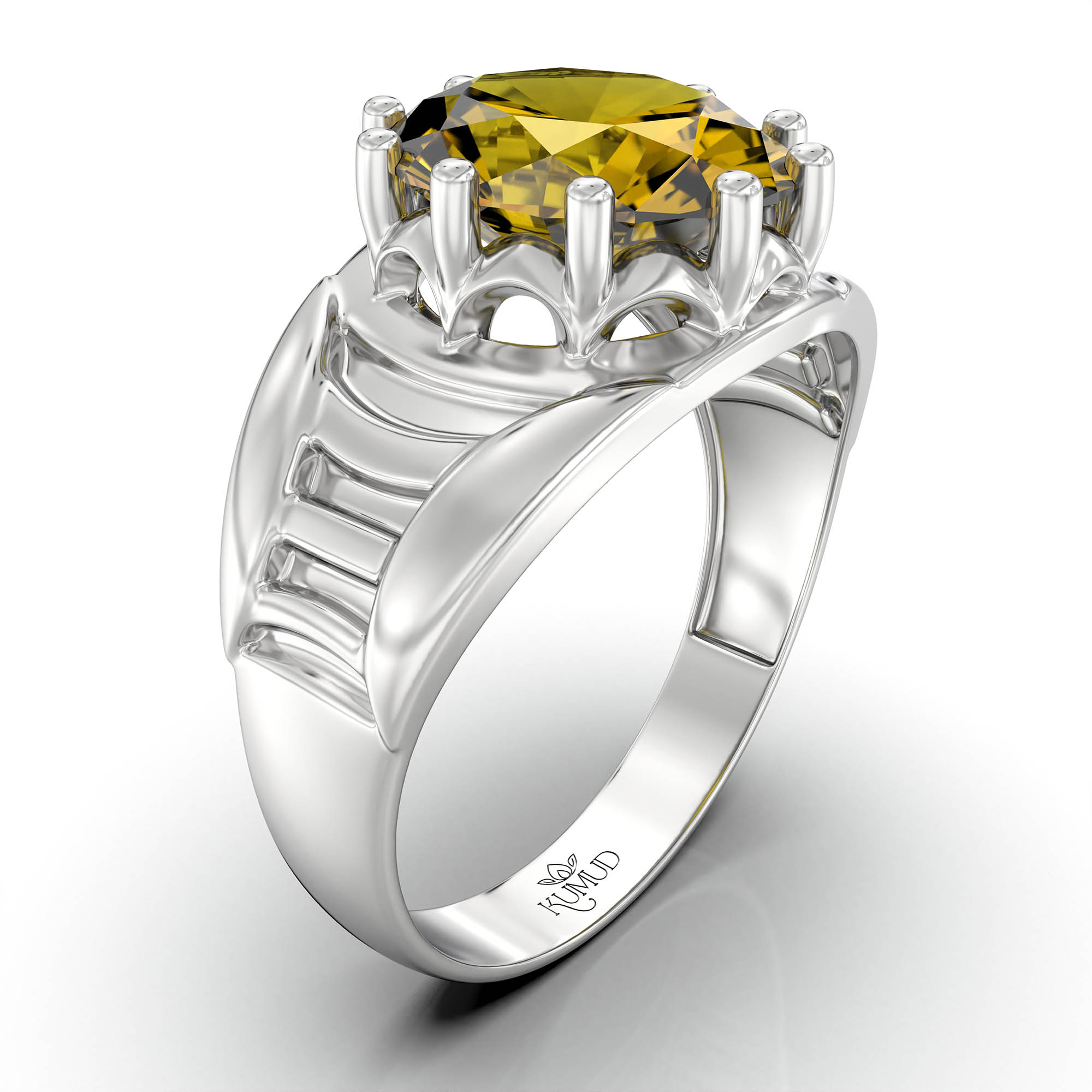 Yellow Sapphire (Pukhraj) Ring for Women in 925 Sterling Silver – Oval 11x9 mm, Prong Setting, 2.4 g (Design KF-12) thumbnail