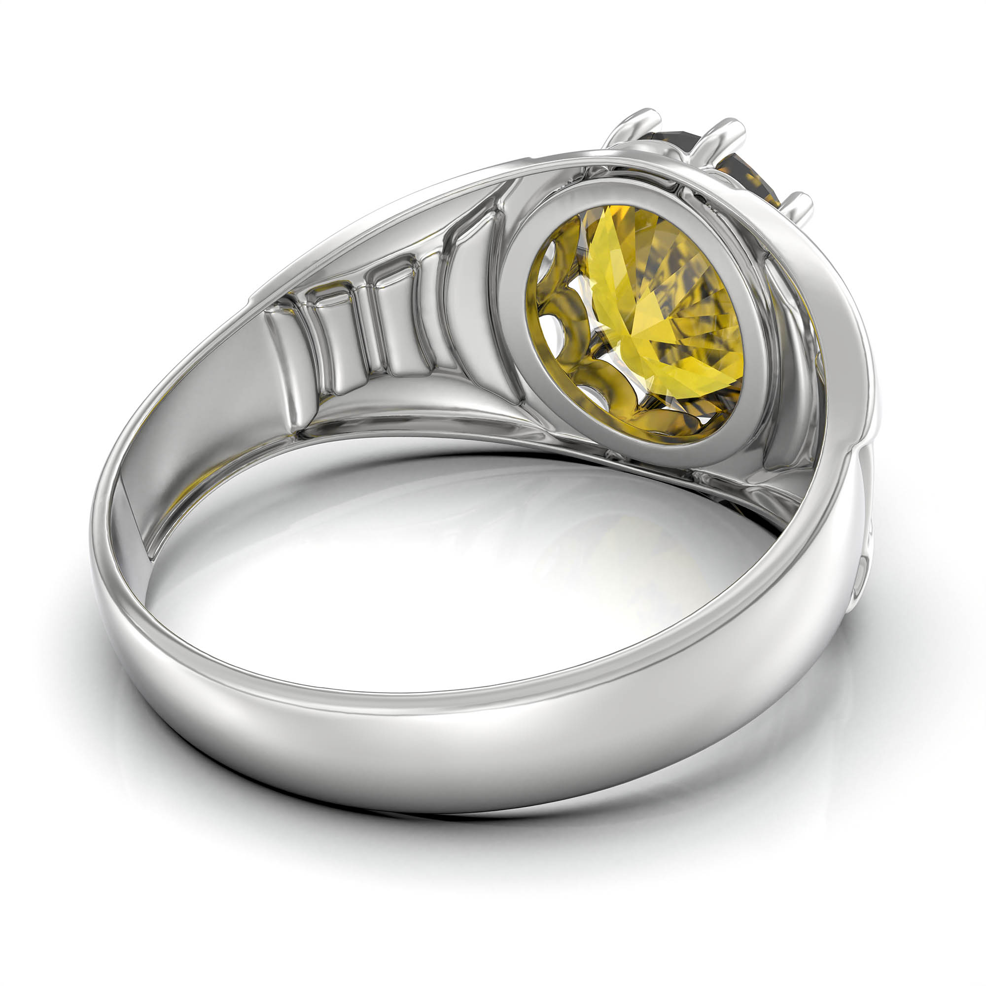 Yellow Sapphire (Pukhraj) Ring for Women in 925 Sterling Silver – Oval 11x9 mm, Prong Setting, 2.4 g (Design KF-12) thumbnail