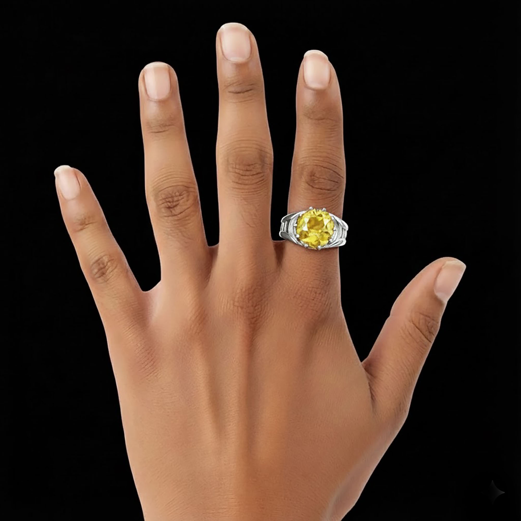 Yellow Sapphire (Pukhraj) Ring for Women in 925 Sterling Silver – Oval 11x9 mm, Prong Setting, 2.4 g (Design KF-12) thumbnail