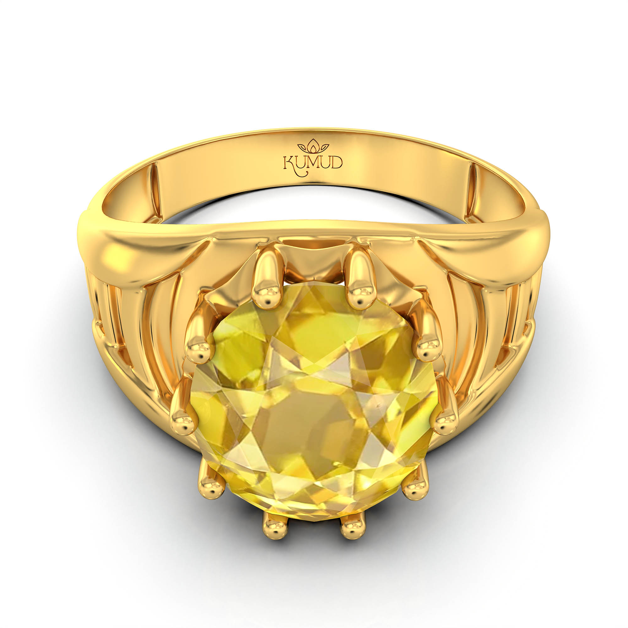 Yellow Sapphire (Pukhraj) Ring for Men in 22K Yellow Gold – Oval 11x9 mm, Prong Setting, 4 g (Design KF-12) thumbnail