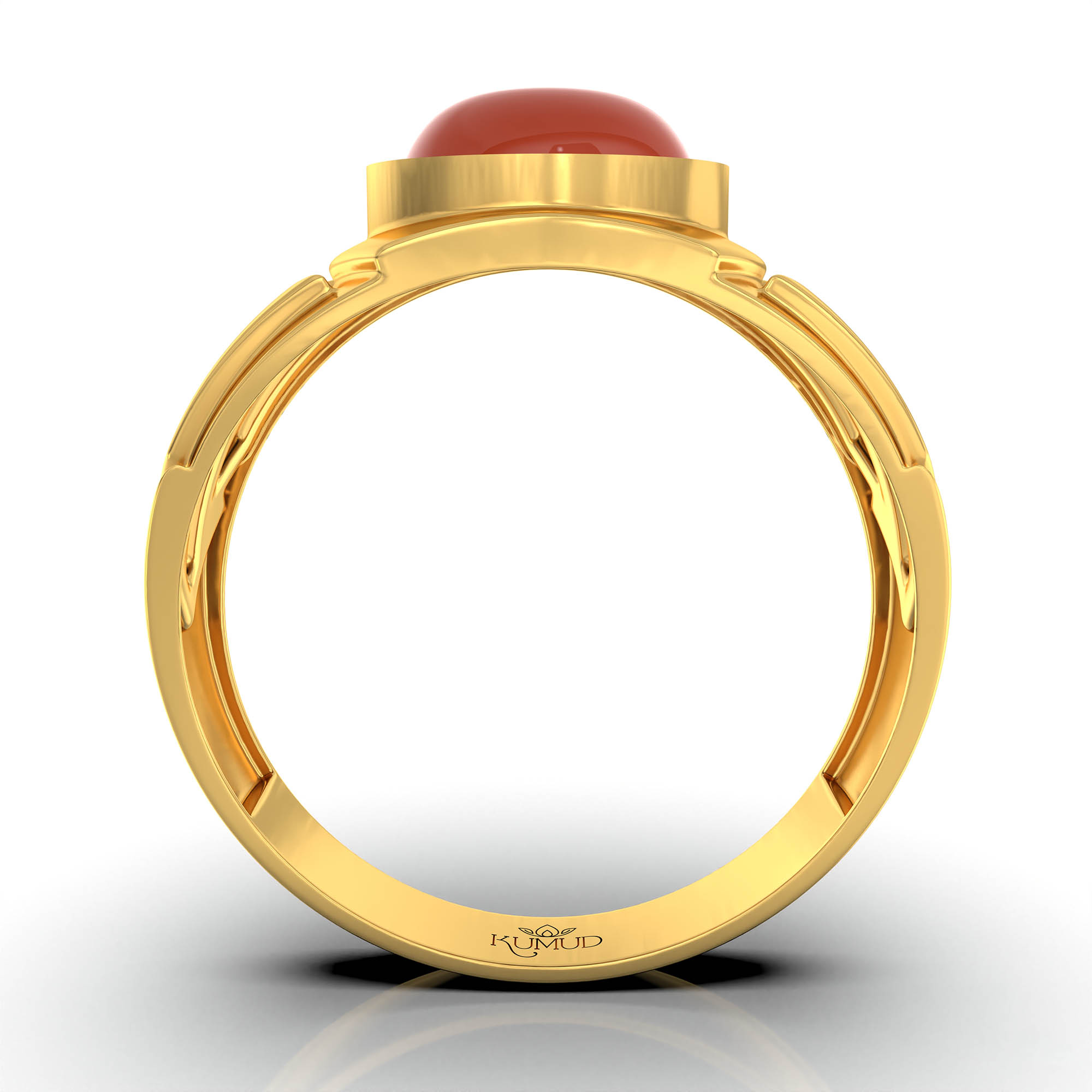 Red Coral (Moonga) Ring for Men in 22K Yellow Gold – Oval Cabochon 9x8 mm, Bezel Setting, 4 g (Design KF-13) thumbnail