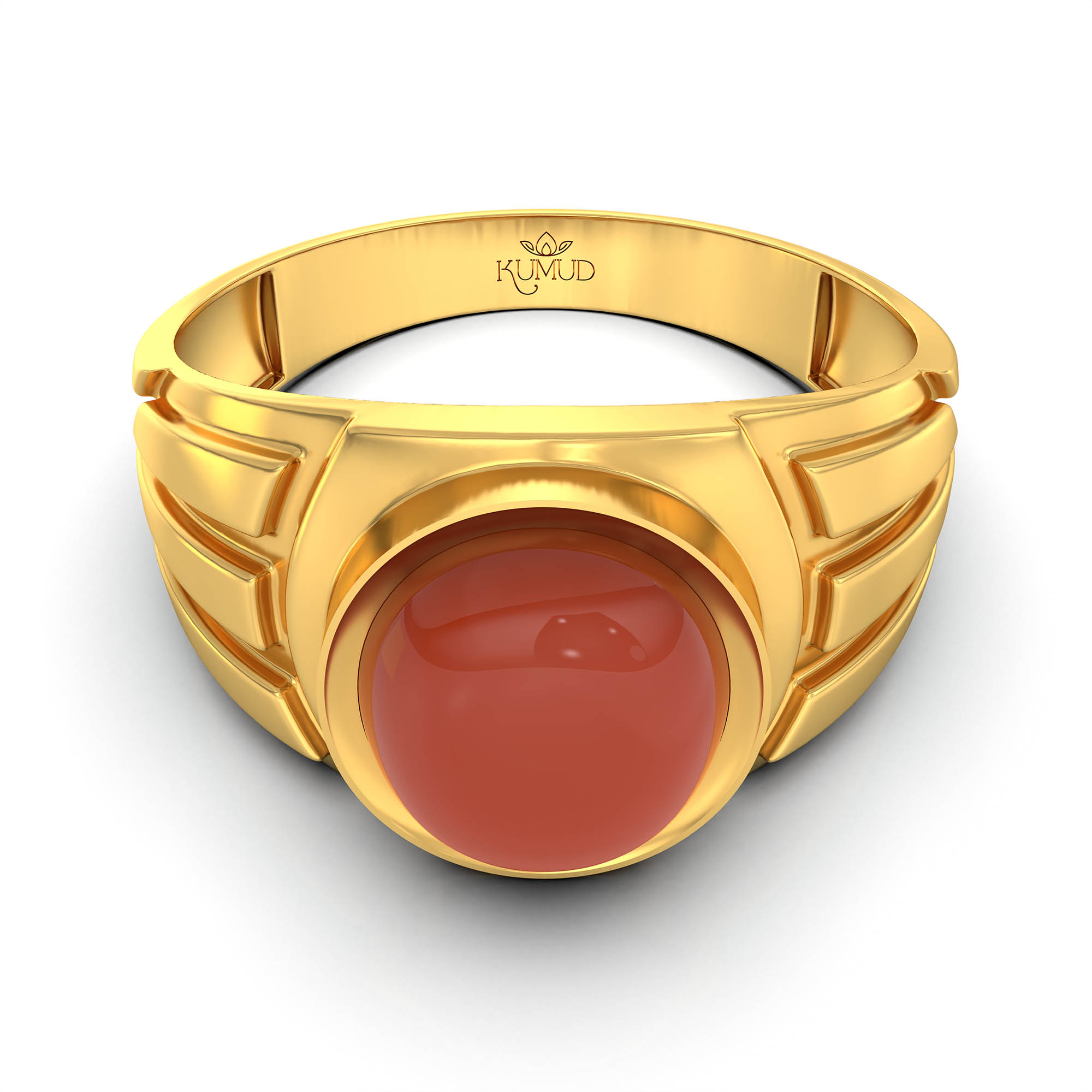 Red Coral (Moonga) Ring for Men in 22K Yellow Gold – Oval Cabochon 9x8 mm, Bezel Setting, 4 g (Design KF-13) thumbnail