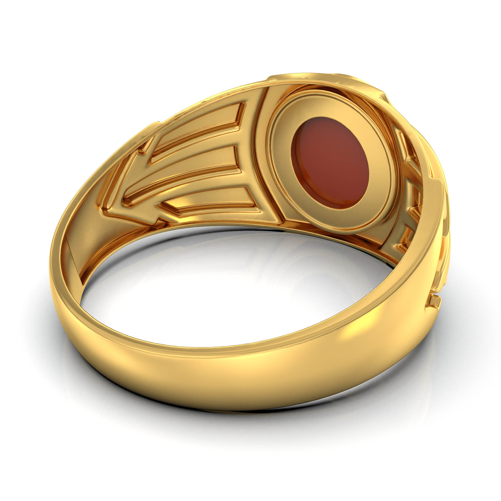 Red Coral (Moonga) Ring for Men in 22K Yellow Gold – Oval Cabochon 9x8 mm, Bezel Setting, 4 g (Design KF-13) thumbnail