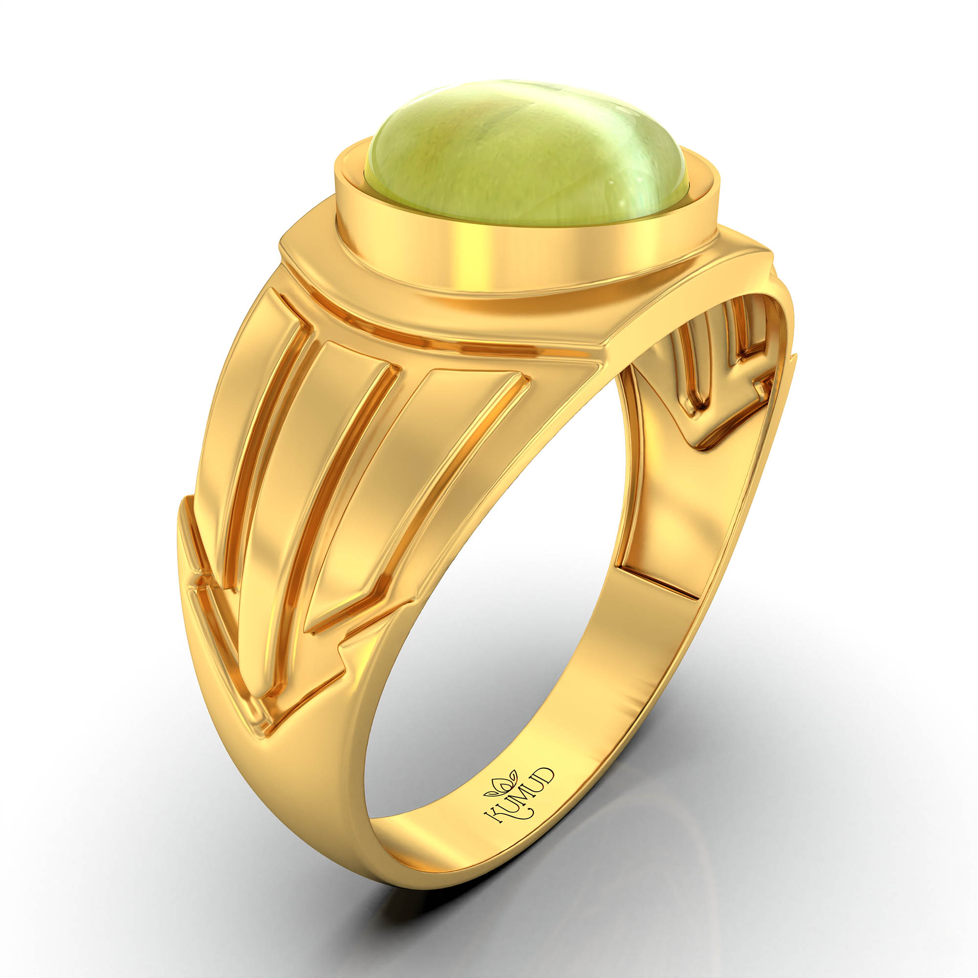 Cat's Eye (Lehsunia) Ring for Men in 22K Yellow Gold – Oval Cabochon 9x8 mm, Bezel Setting, 4 g (Design KF-13) thumbnail