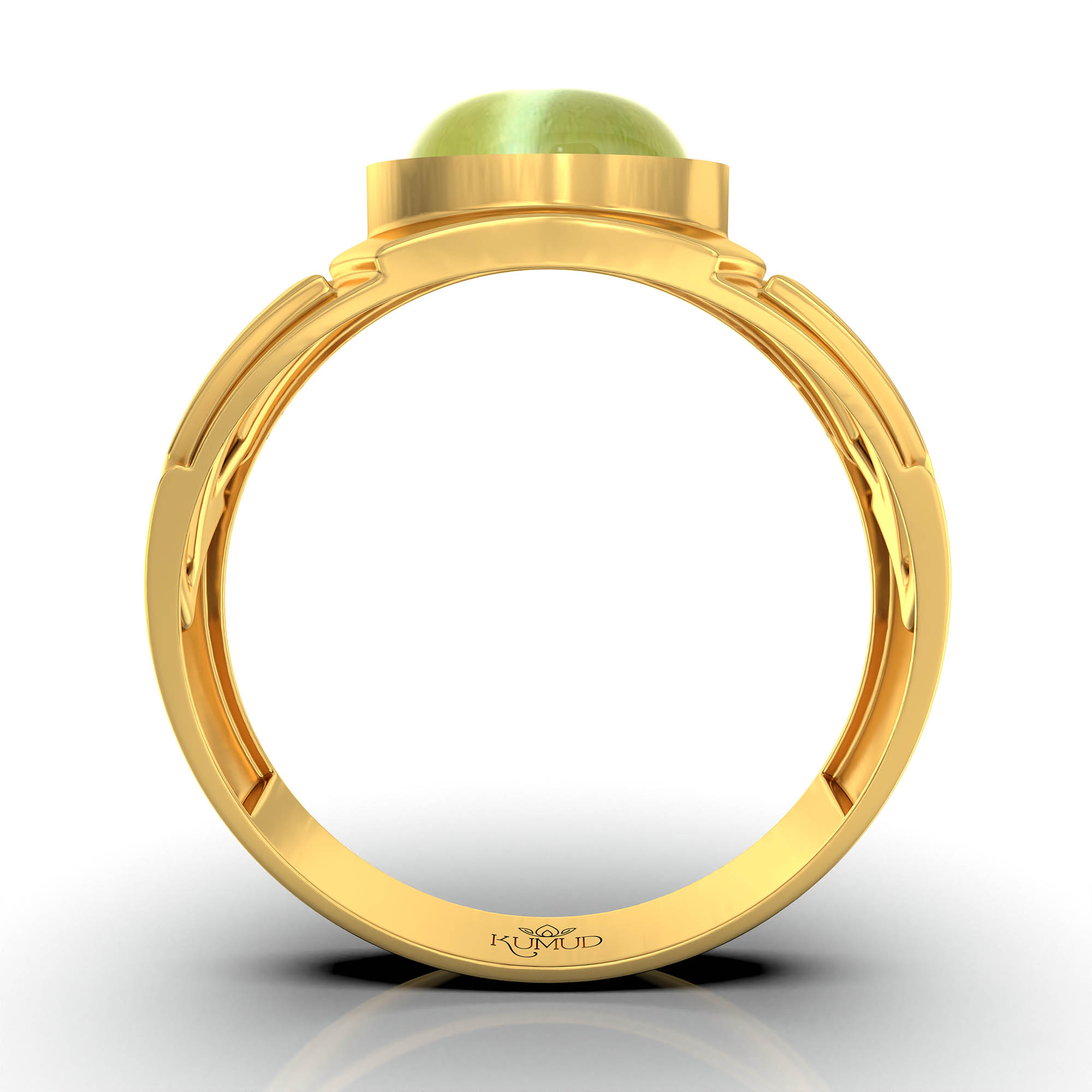 Cat's Eye (Lehsunia) Ring for Men in 22K Yellow Gold – Oval Cabochon 9x8 mm, Bezel Setting, 4 g (Design KF-13) thumbnail
