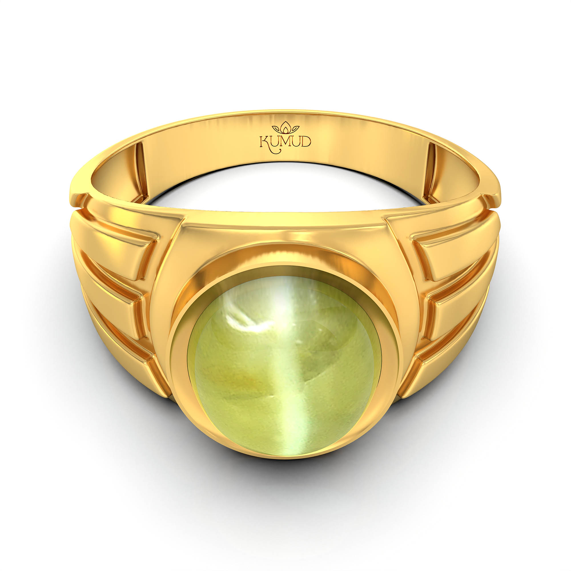 Cat's Eye (Lehsunia) Ring for Men in 22K Yellow Gold – Oval Cabochon 9x8 mm, Bezel Setting, 4 g (Design KF-13) thumbnail