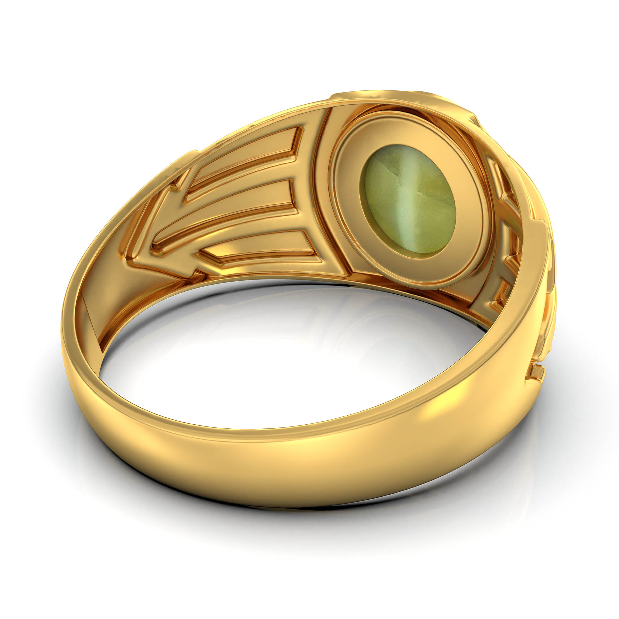 Cat's Eye (Lehsunia) Ring for Men in 22K Yellow Gold – Oval Cabochon 9x8 mm, Bezel Setting, 4 g (Design KF-13) thumbnail