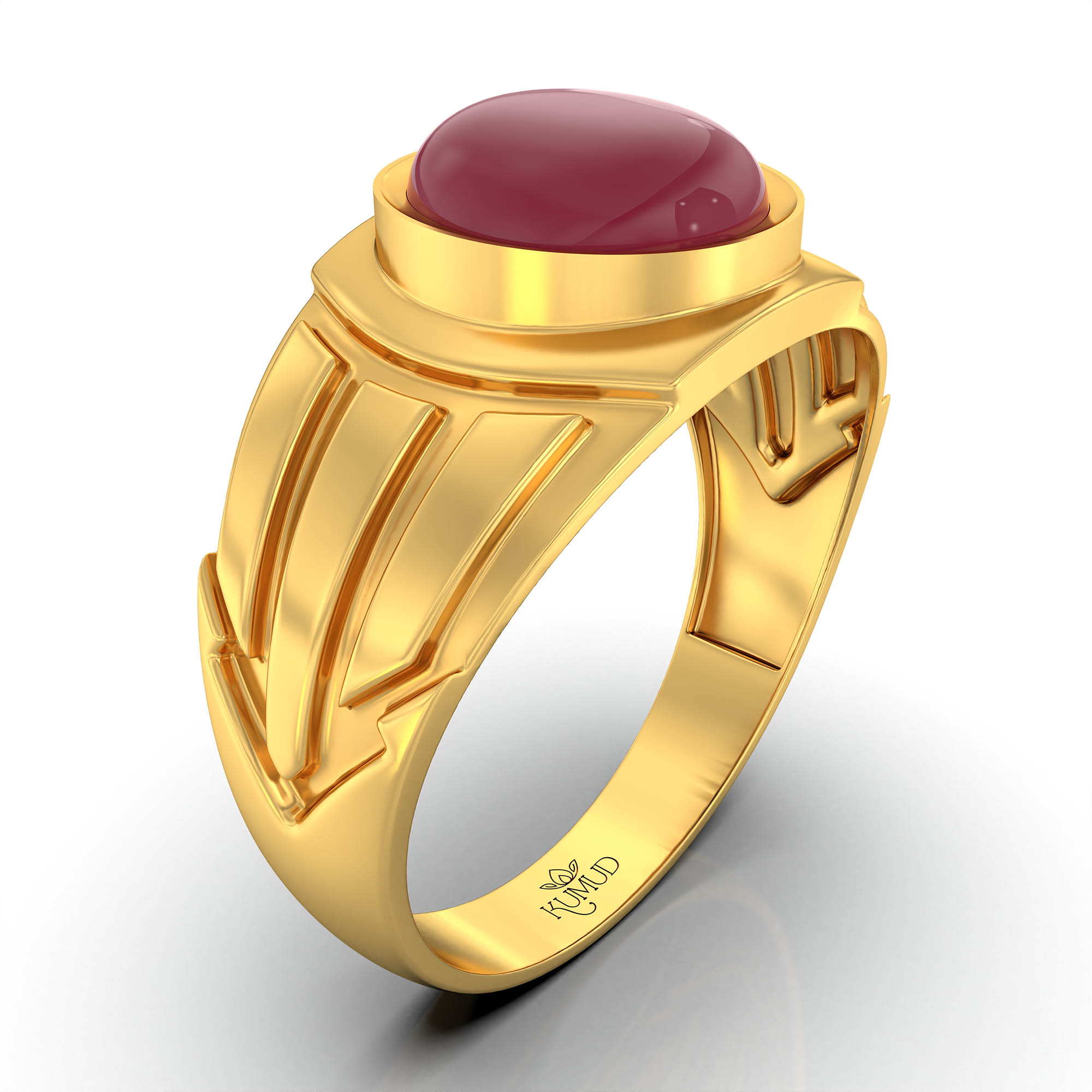 Ruby (Manik) Ring for Men in 22K Yellow Gold – Oval Cabochon 9x8 mm, Bezel Setting, 4 g (Design KF-13) thumbnail