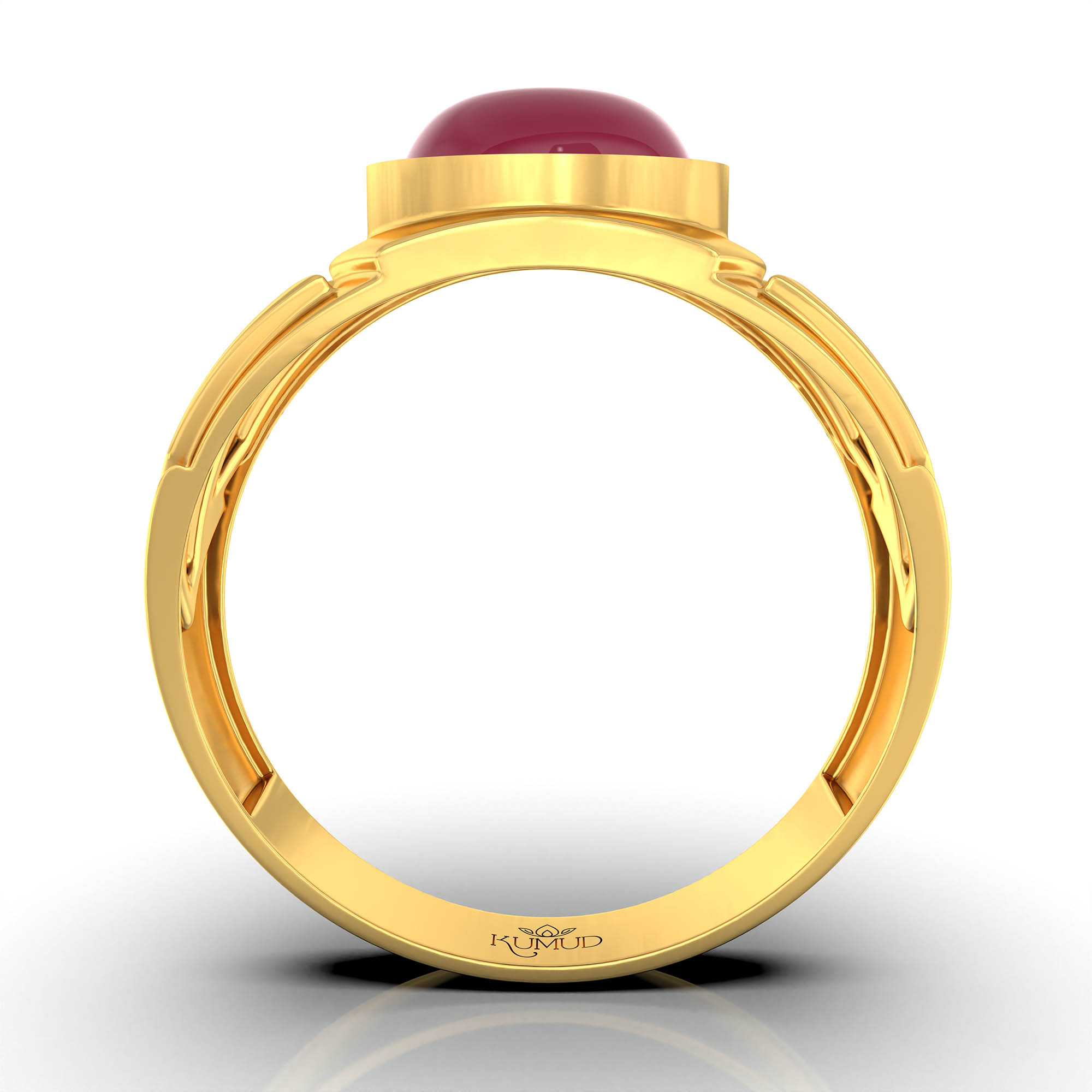 Ruby (Manik) Ring for Men in 22K Yellow Gold – Oval Cabochon 9x8 mm, Bezel Setting, 4 g (Design KF-13) thumbnail
