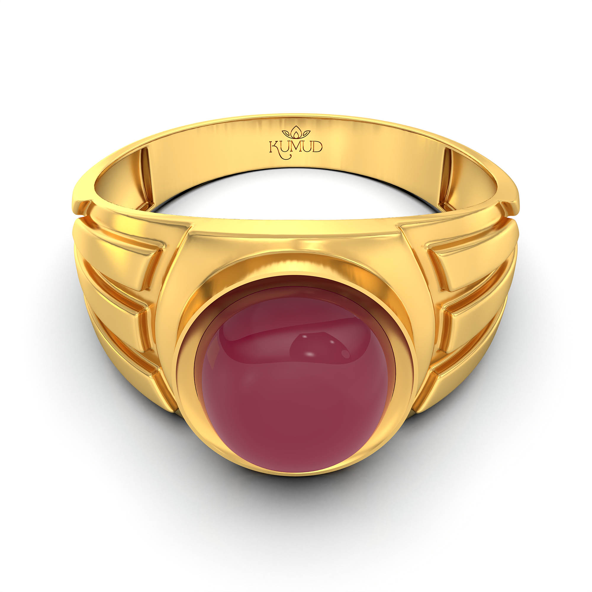 Ruby (Manik) Ring for Men in 22K Yellow Gold – Oval Cabochon 9x8 mm, Bezel Setting, 4 g (Design KF-13) thumbnail