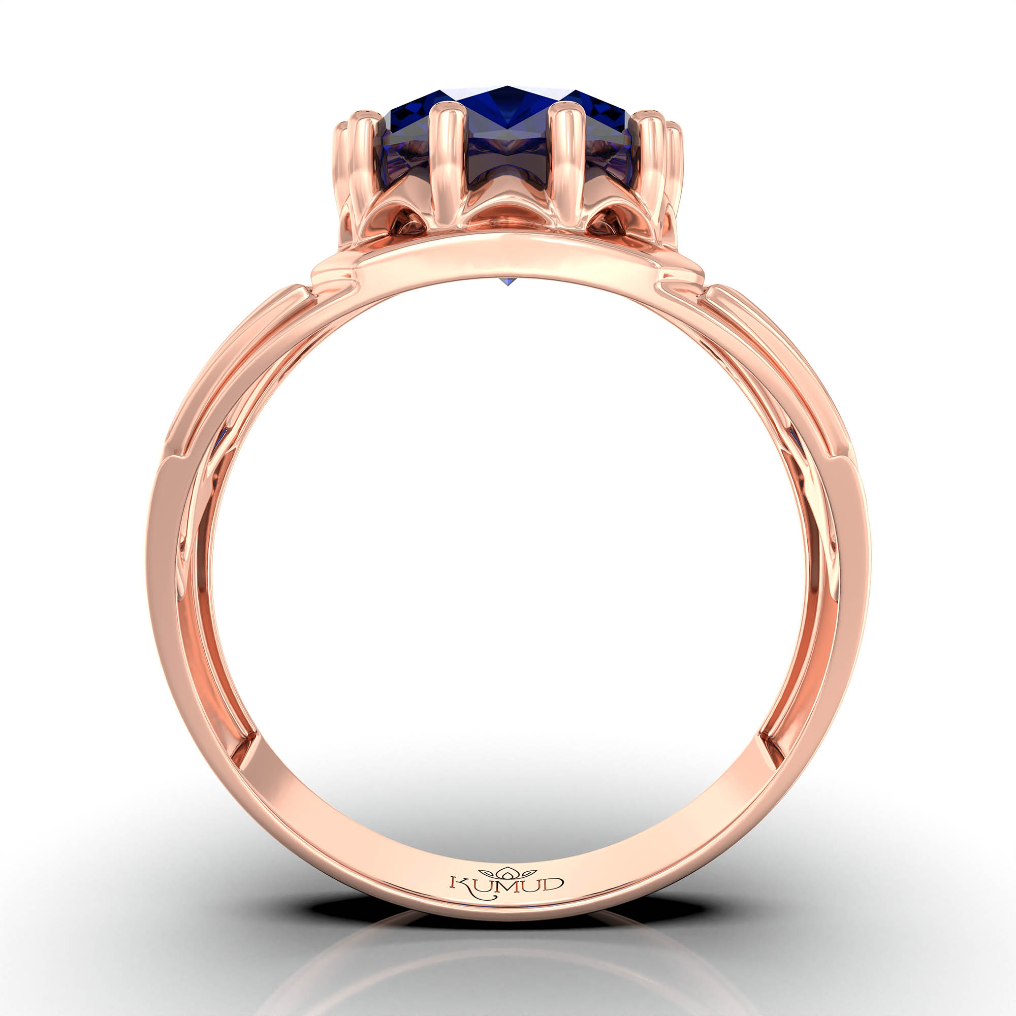 Blue Sapphire (Neelam) Ring for Men in 18K Rose Gold – Oval 11x9 mm, Prong Setting, 4 g (Design KF-13) thumbnail