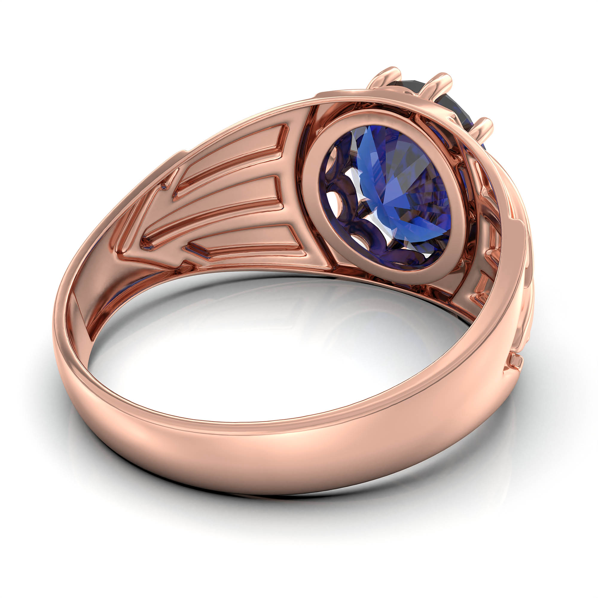 Blue Sapphire (Neelam) Ring for Men in 18K Rose Gold – Oval 11x9 mm, Prong Setting, 4 g (Design KF-13) thumbnail