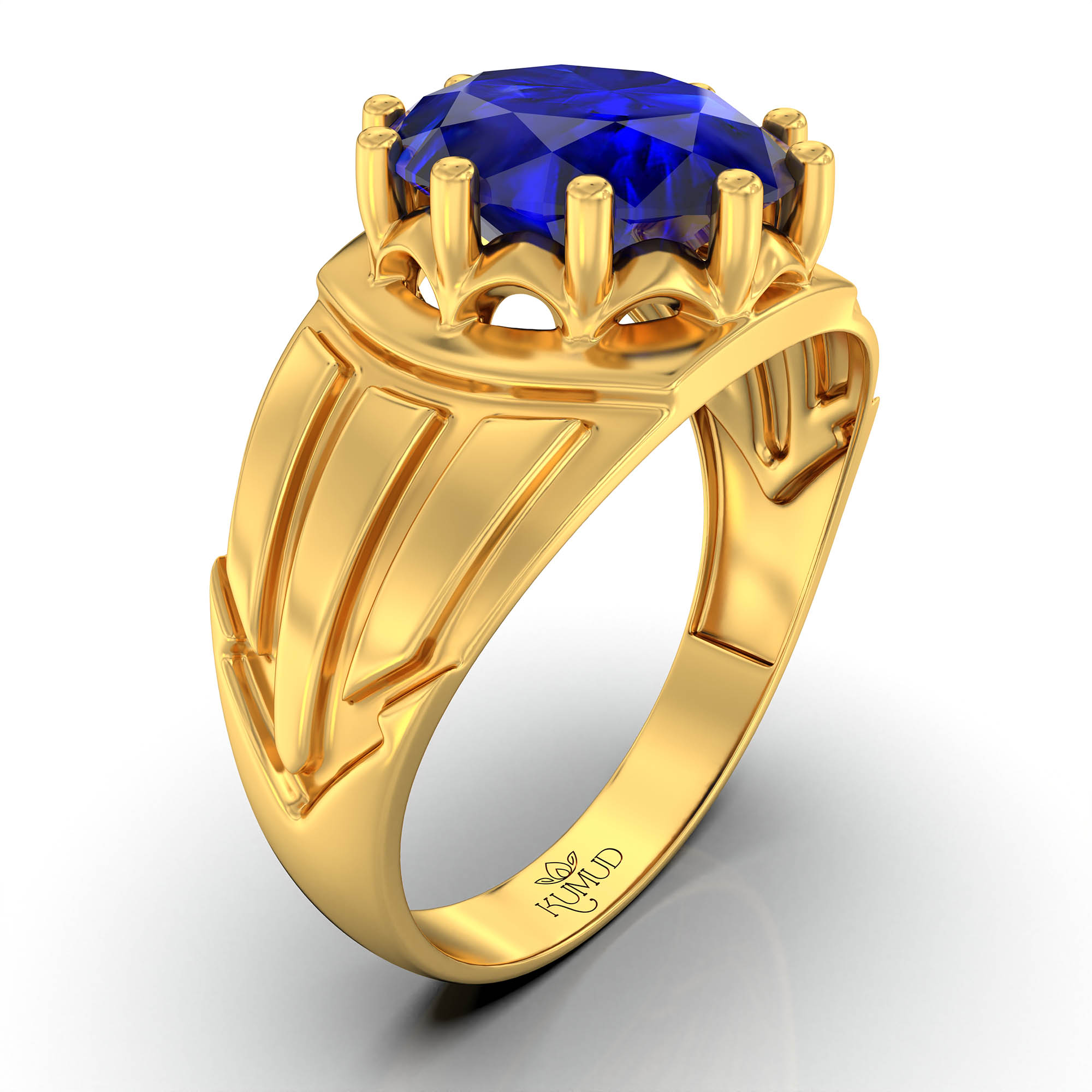 Blue Sapphire (Neelam) Ring for Men in 22K Yellow Gold – Oval 11x9 mm, Prong Setting, 4 g (Design KF-13) thumbnail