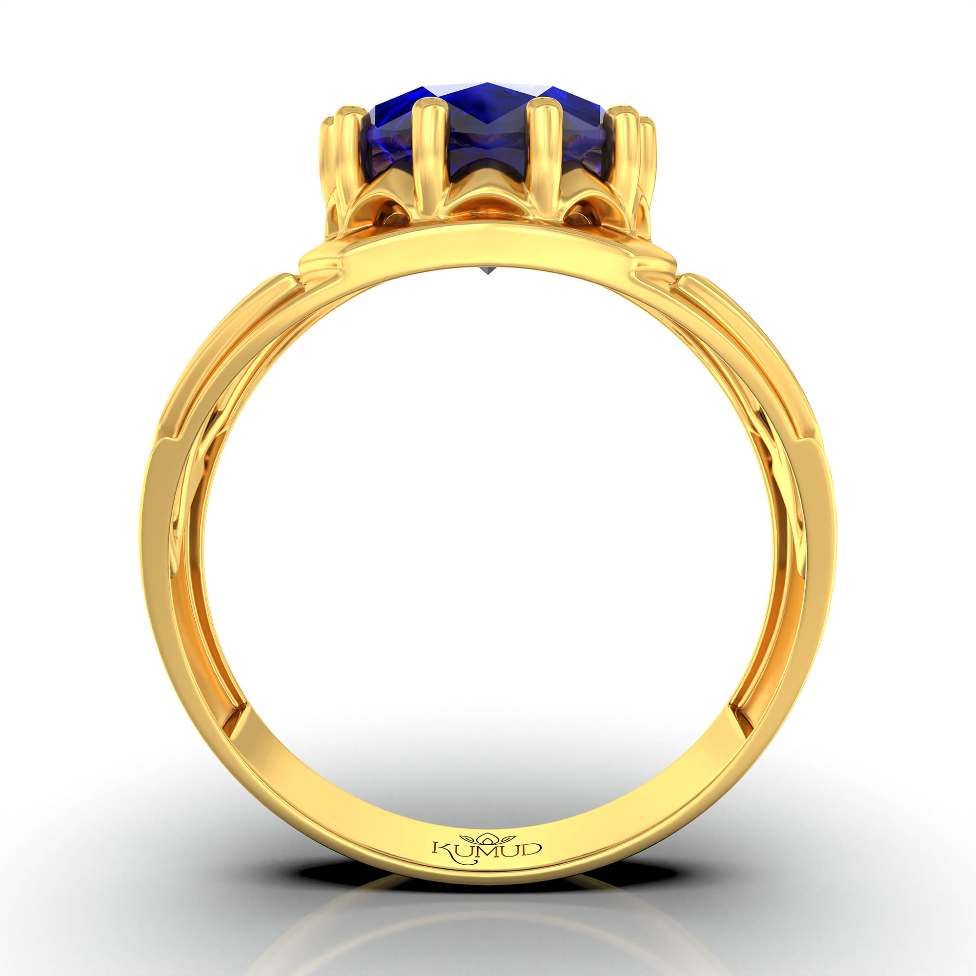 Blue Sapphire (Neelam) Ring for Men in 22K Yellow Gold – Oval 11x9 mm, Prong Setting, 4 g (Design KF-13) thumbnail