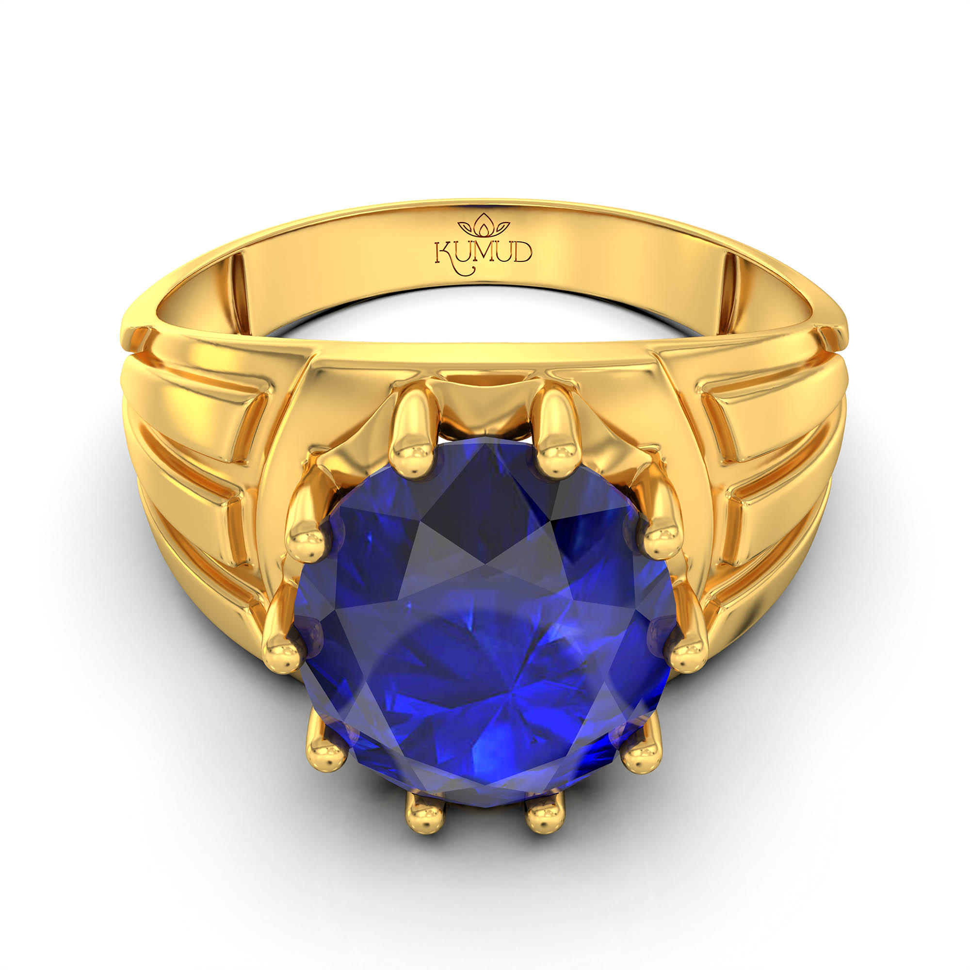 Blue Sapphire (Neelam) Ring for Men in 22K Yellow Gold – Oval 11x9 mm, Prong Setting, 4 g (Design KF-13) thumbnail