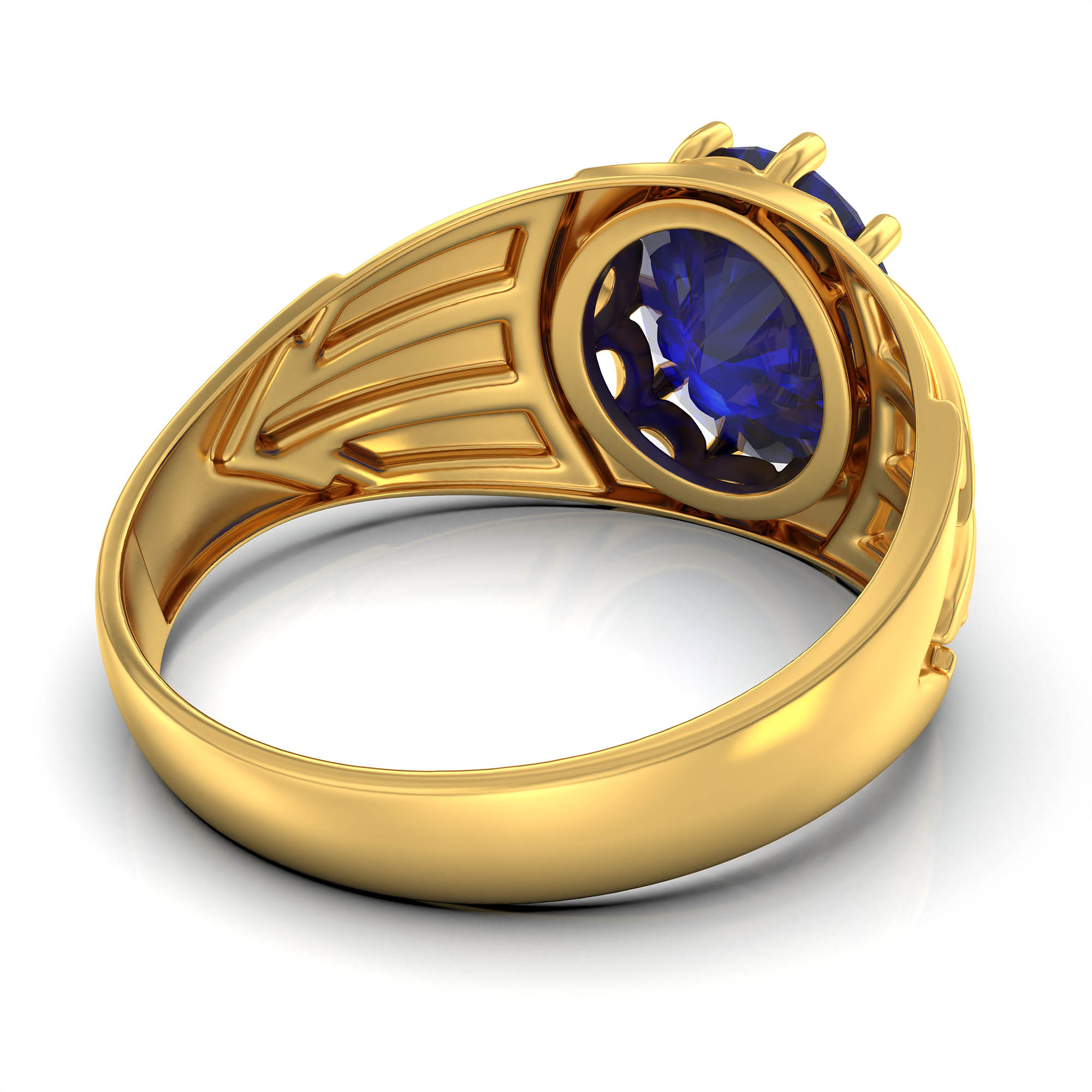 Blue Sapphire (Neelam) Ring for Men in 22K Yellow Gold – Oval 11x9 mm, Prong Setting, 4 g (Design KF-13) thumbnail