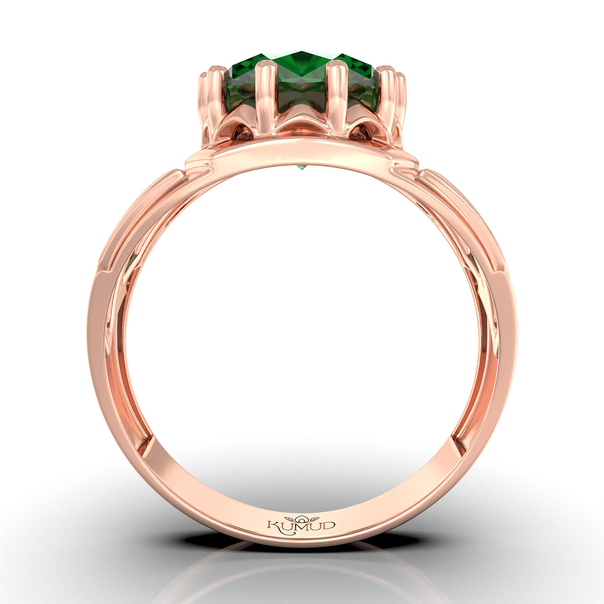Emerald (Panna) Ring for Men in 18K Rose Gold – Oval 11x9 mm, Prong Setting, 4 g (Design KF-13) thumbnail