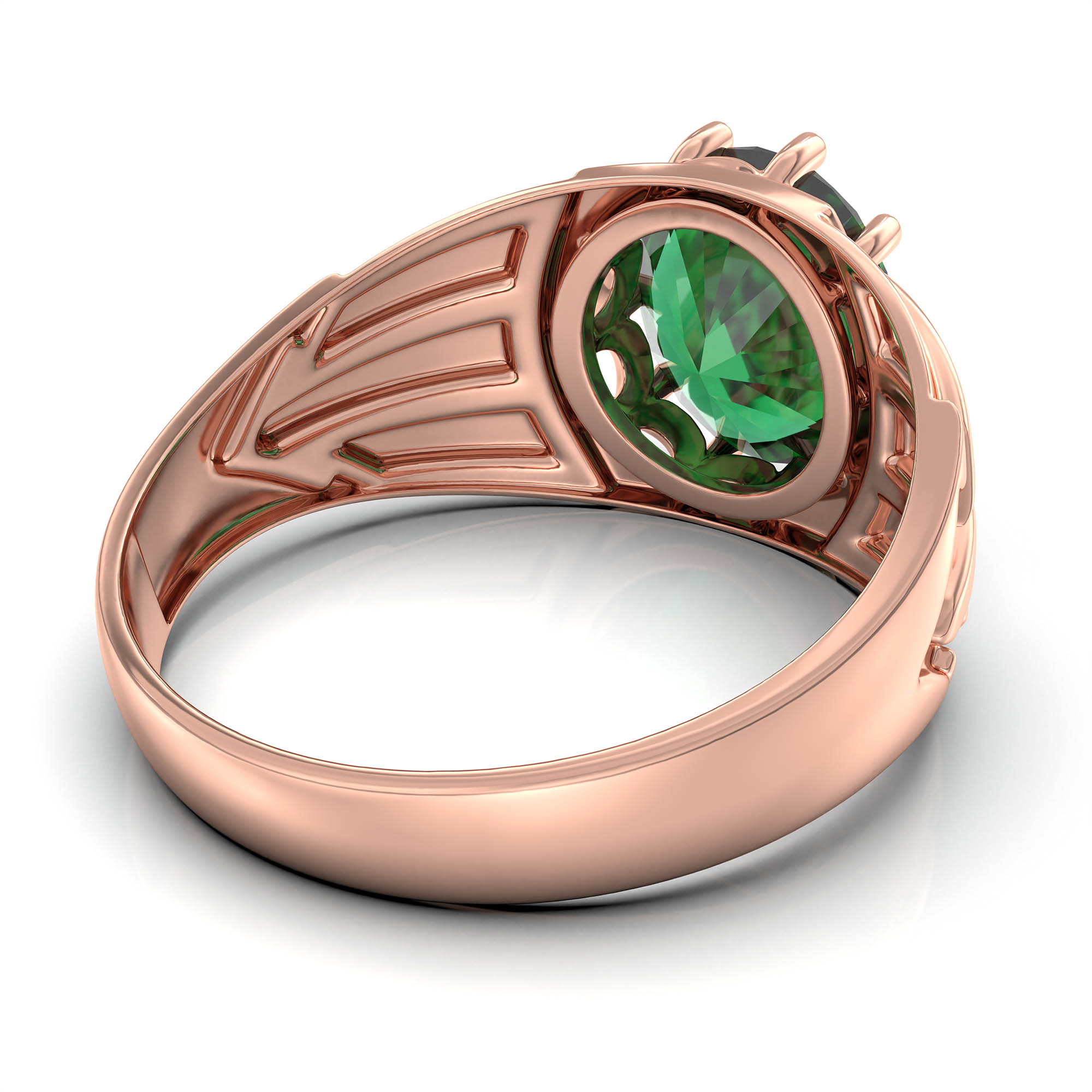 Emerald (Panna) Ring for Men in 18K Rose Gold – Oval 11x9 mm, Prong Setting, 4 g (Design KF-13) thumbnail