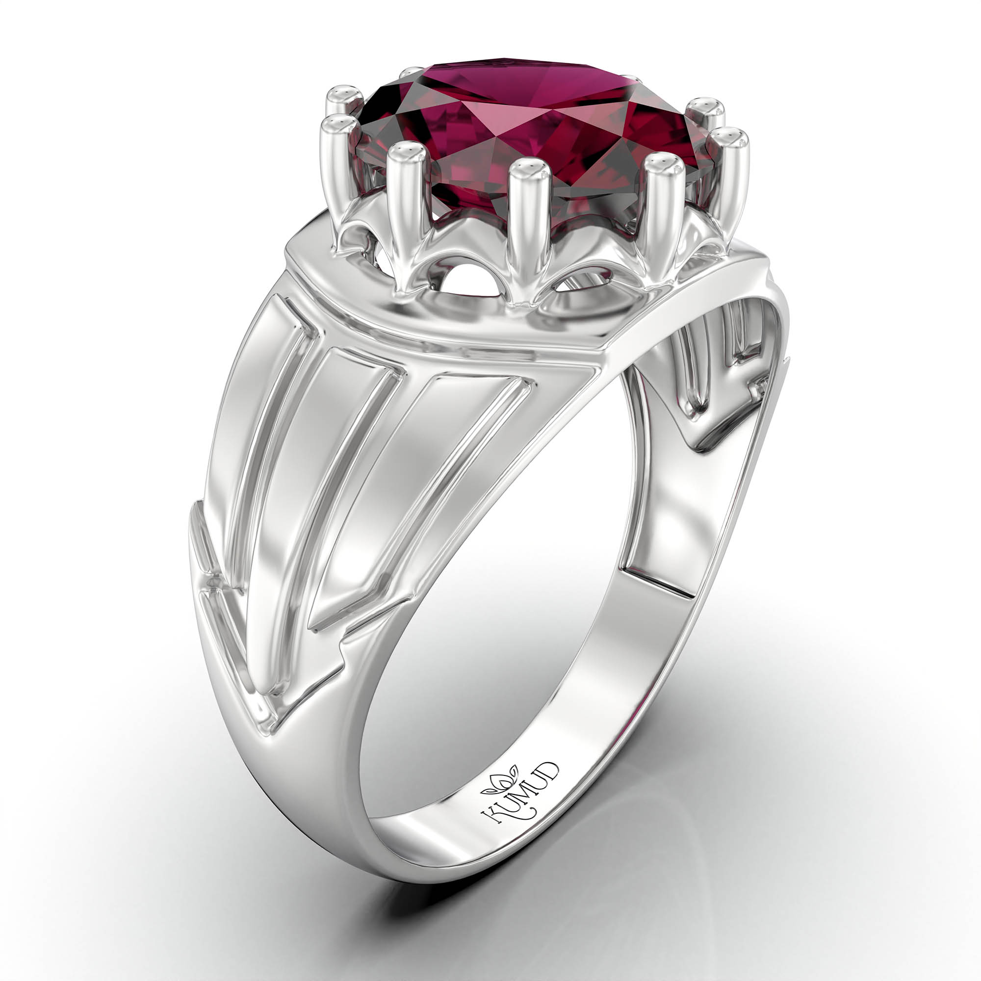Ruby (Manik) Ring for Women in 925 Sterling Silver – Oval 11x9 mm, Prong Setting, 2.4 g (Design KF-13) thumbnail