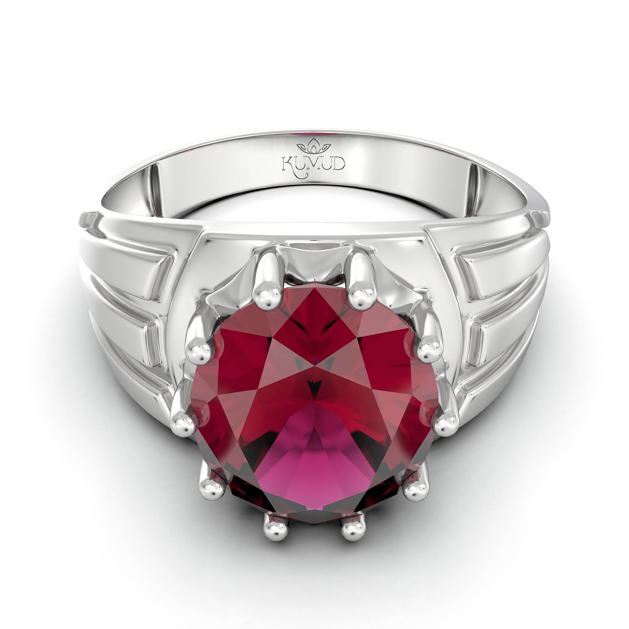 Ruby (Manik) Ring for Women in 925 Sterling Silver – Oval 11x9 mm, Prong Setting, 2.4 g (Design KF-13) thumbnail