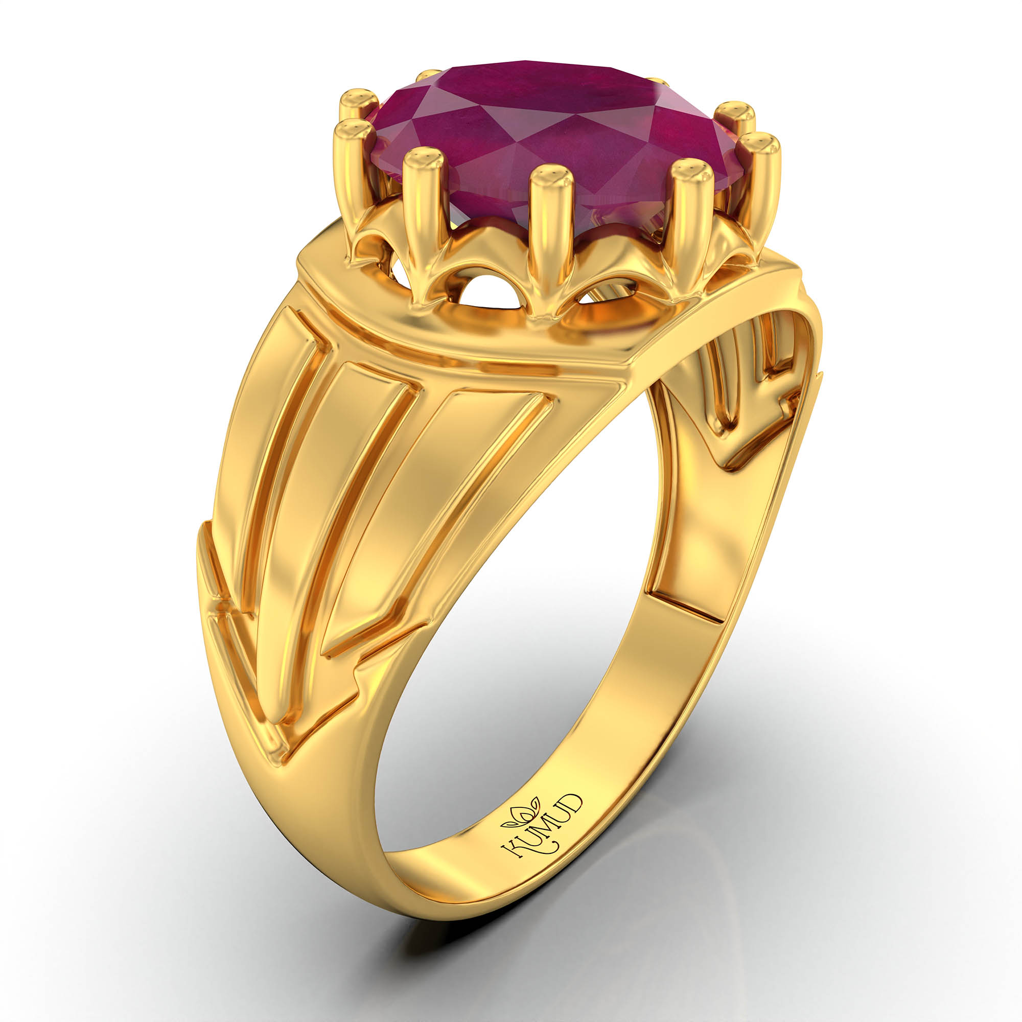 Ruby (Manik) Ring for Men in 22K Yellow Gold – Oval 11x9 mm, Prong Setting, 4 g (Design KF-13) thumbnail