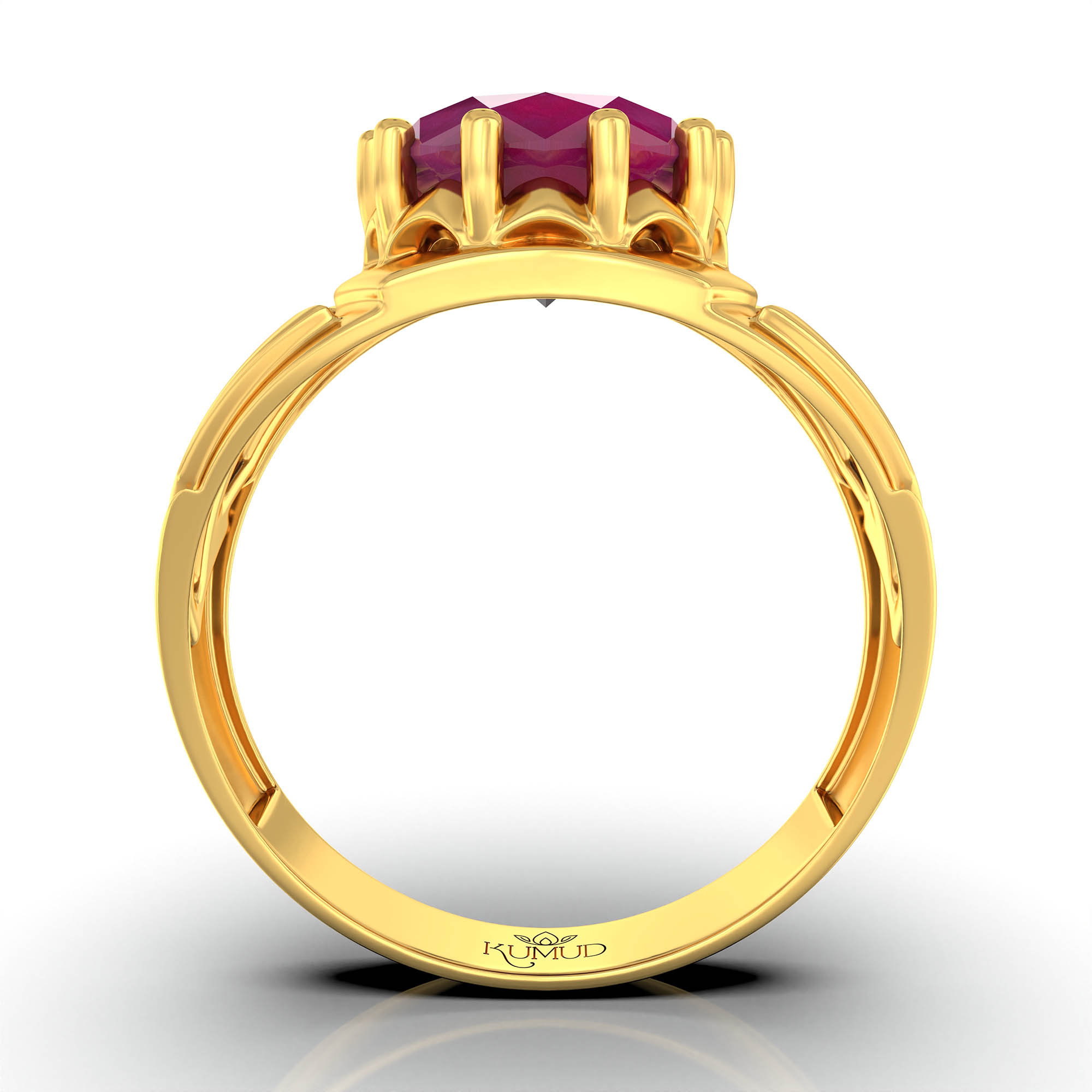Ruby (Manik) Ring for Men in 22K Yellow Gold – Oval 11x9 mm, Prong Setting, 4 g (Design KF-13) thumbnail