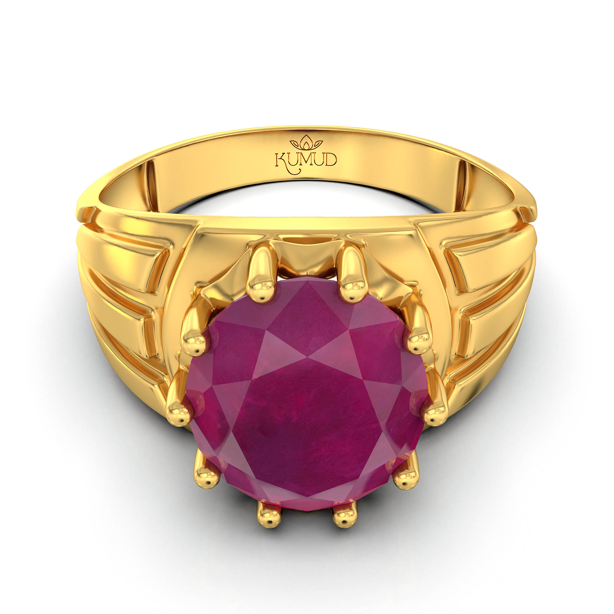 Ruby (Manik) Ring for Men in 22K Yellow Gold – Oval 11x9 mm, Prong Setting, 4 g (Design KF-13) thumbnail