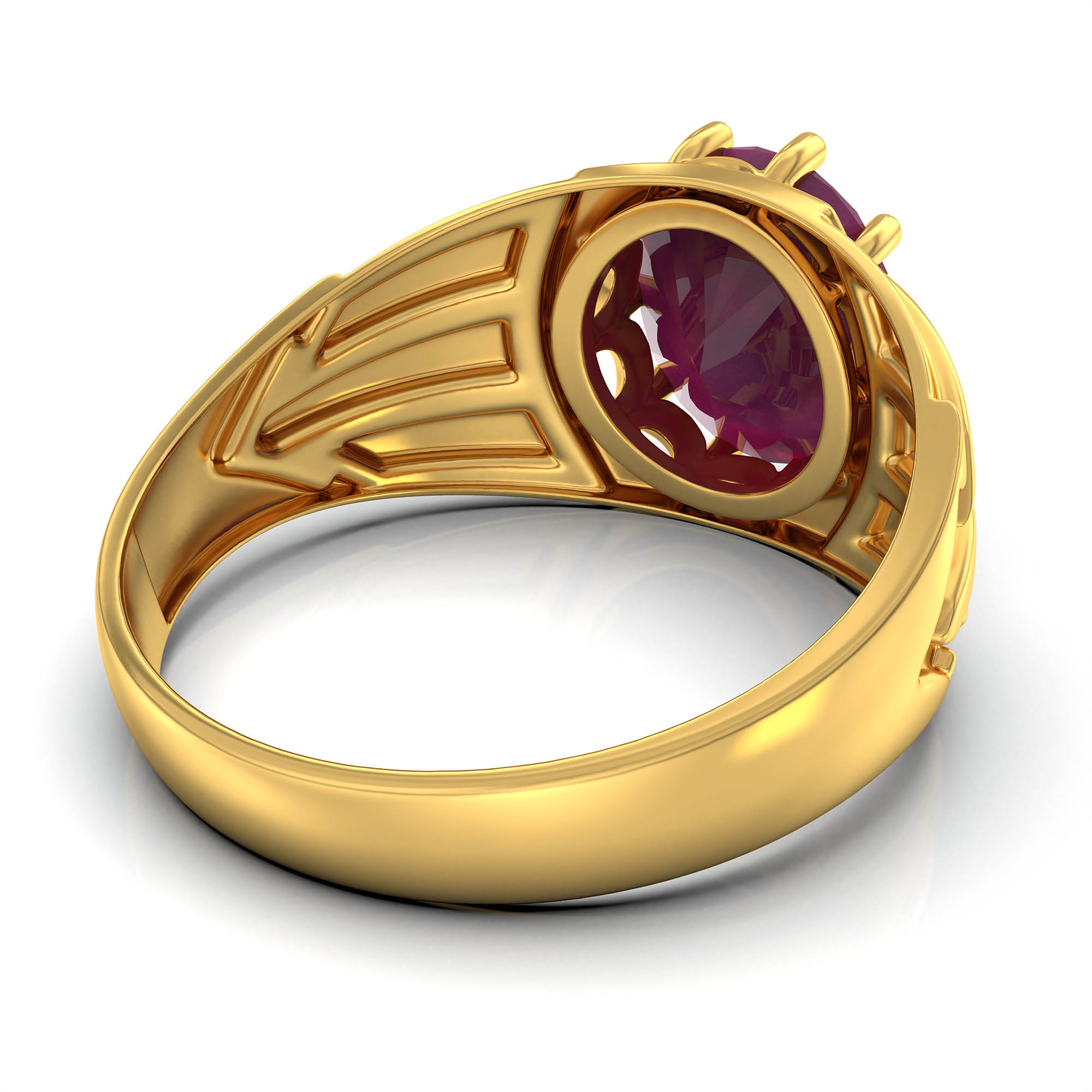 Ruby (Manik) Ring for Men in 22K Yellow Gold – Oval 11x9 mm, Prong Setting, 4 g (Design KF-13) thumbnail