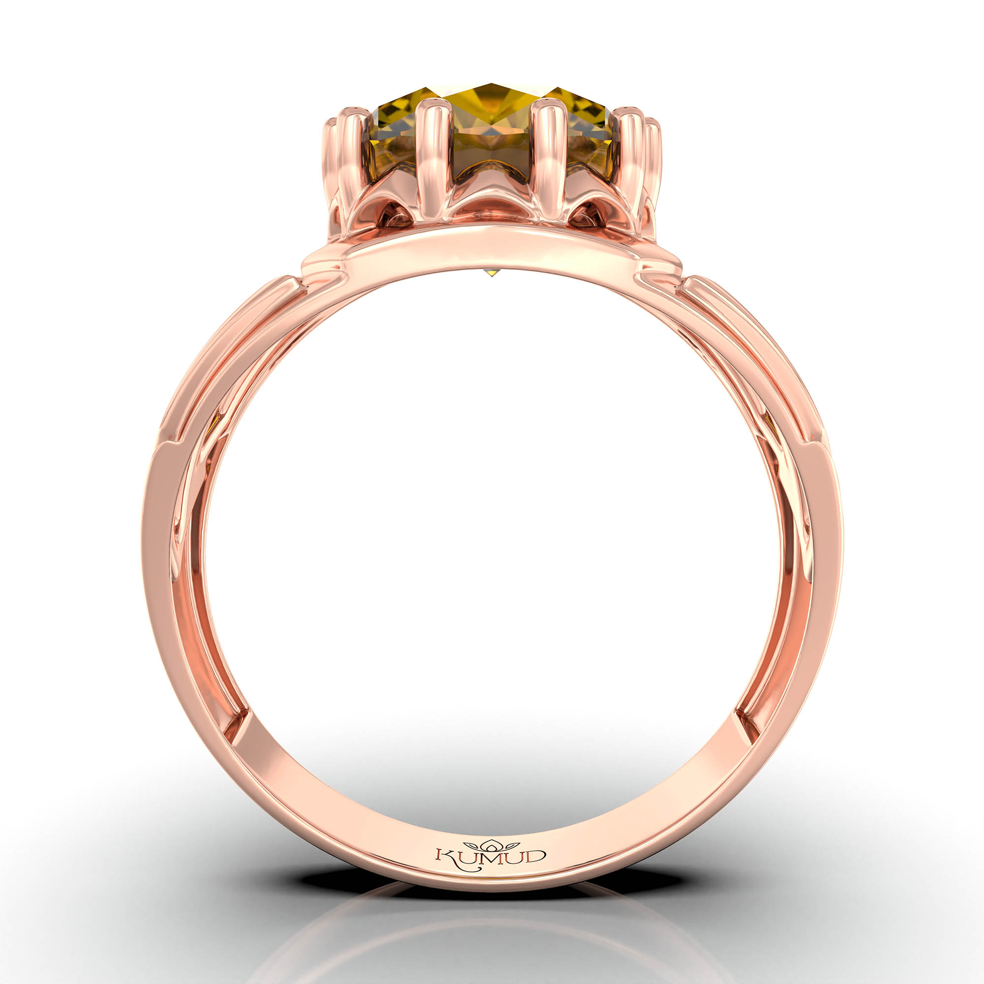 Yellow Sapphire (Pukhraj) Ring for Men in 18K Rose Gold – Oval 11x9 mm, Prong Setting, 4 g (Design KF-13) thumbnail