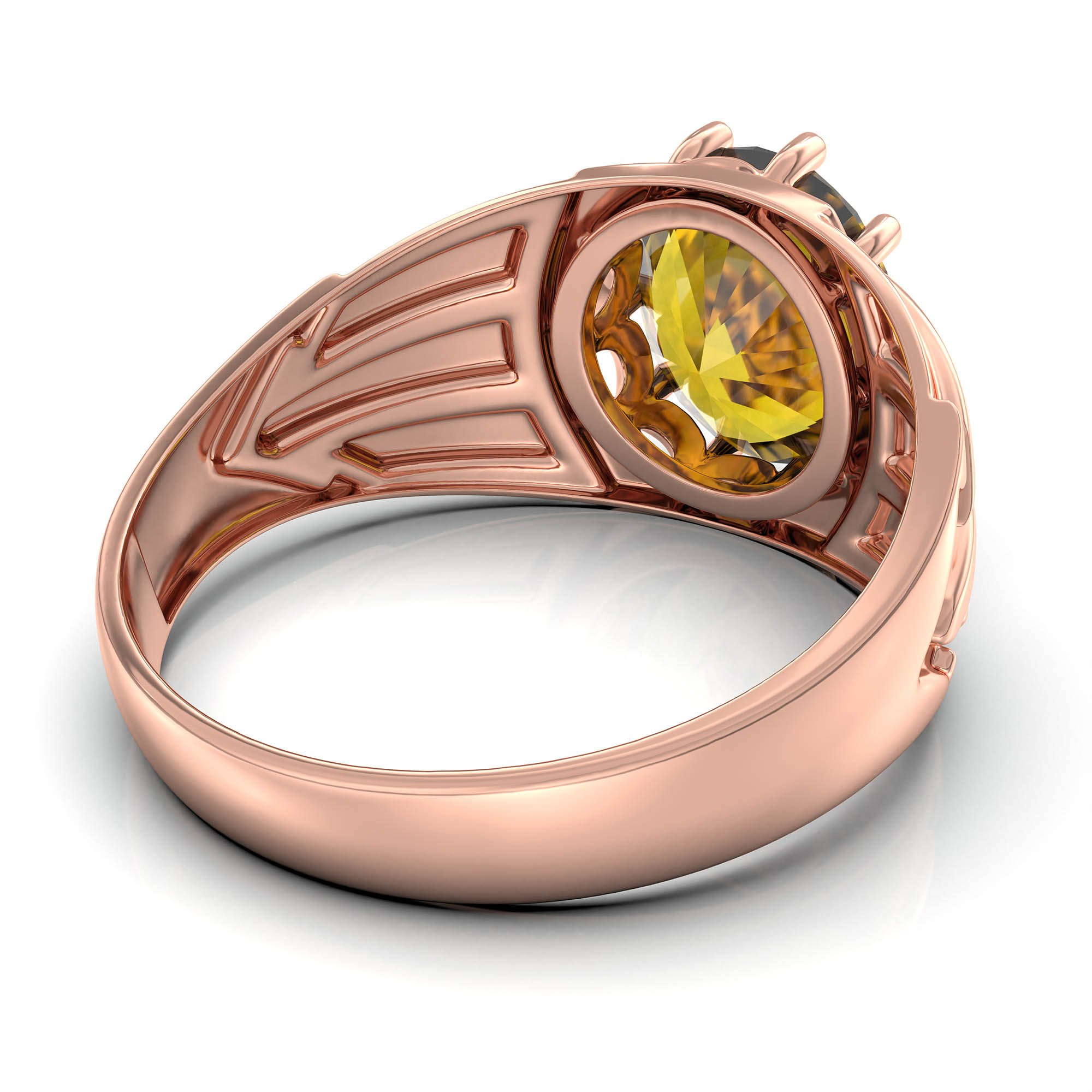 Yellow Sapphire (Pukhraj) Ring for Men in 18K Rose Gold – Oval 11x9 mm, Prong Setting, 4 g (Design KF-13) thumbnail