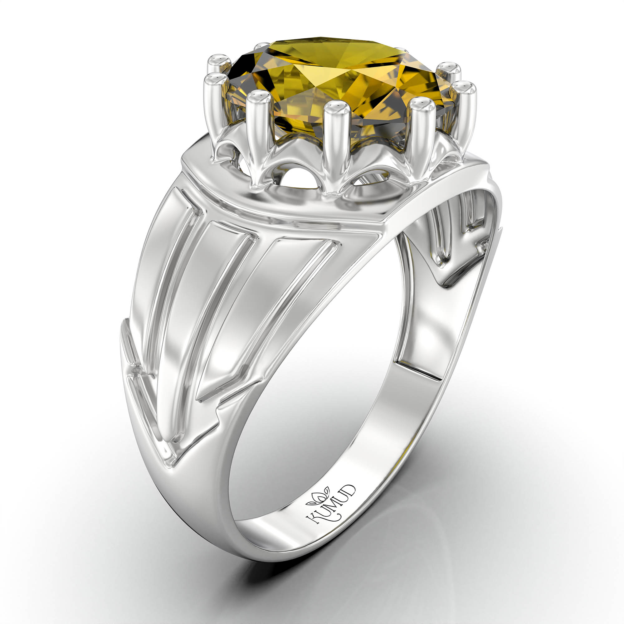 Yellow Sapphire (Pukhraj) Ring for Women in 925 Sterling Silver – Oval 11x9 mm, Prong Setting, 2.4 g (Design KF-13) thumbnail