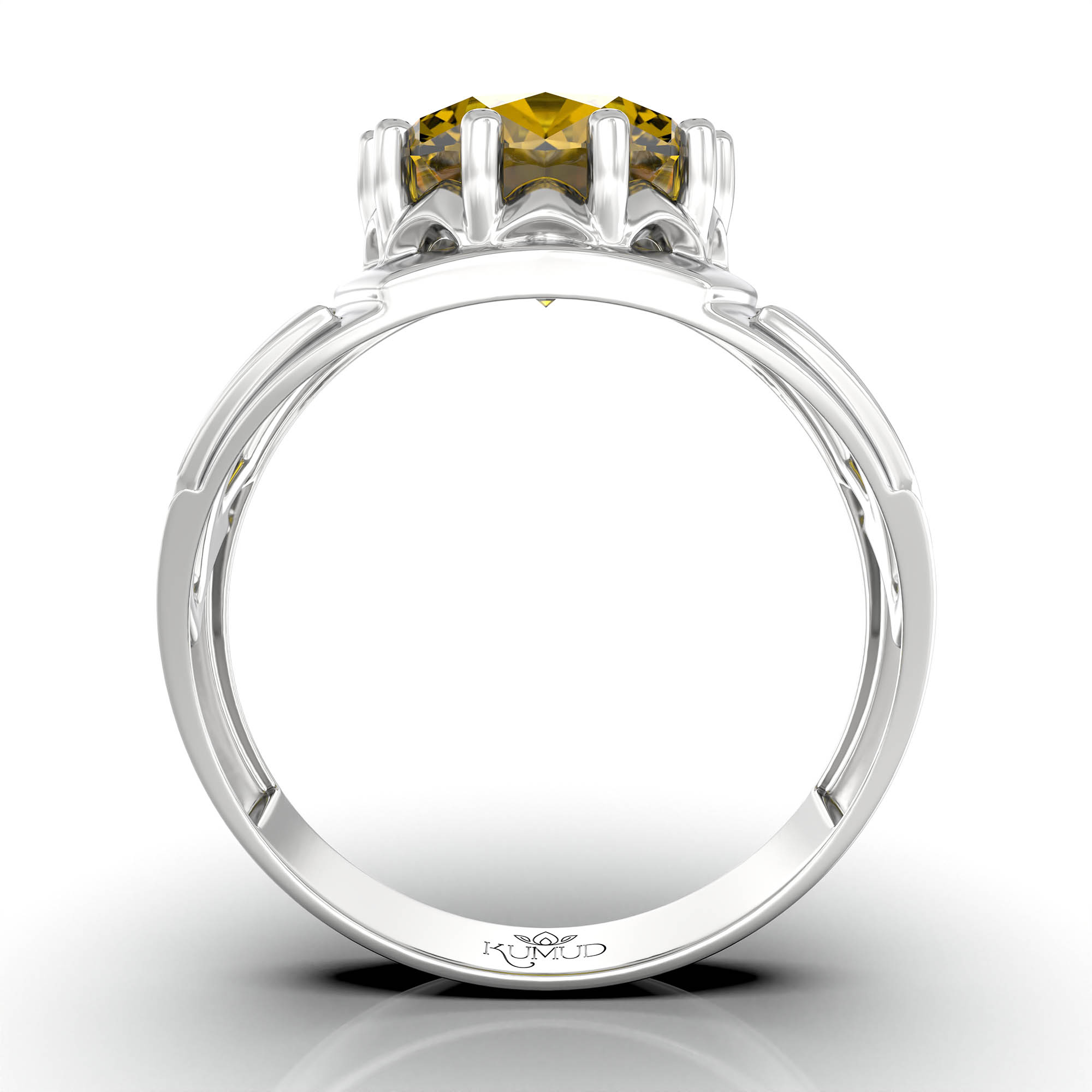 Yellow Sapphire (Pukhraj) Ring for Women in 925 Sterling Silver – Oval 11x9 mm, Prong Setting, 2.4 g (Design KF-13) thumbnail