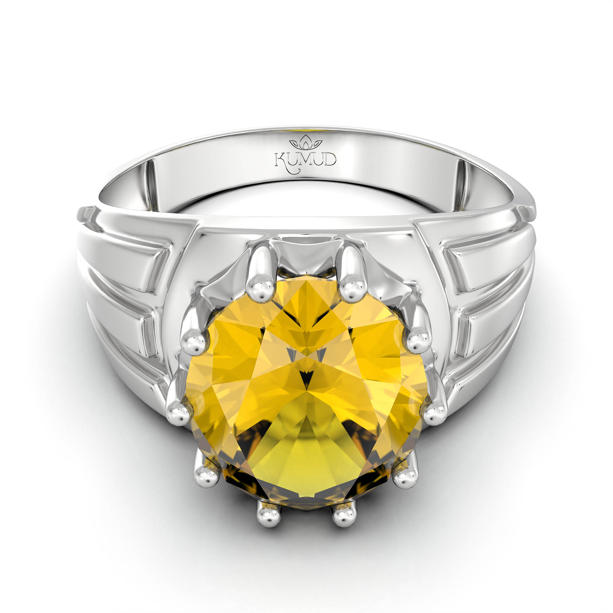 Yellow Sapphire (Pukhraj) Ring for Women in 925 Sterling Silver – Oval 11x9 mm, Prong Setting, 2.4 g (Design KF-13) thumbnail