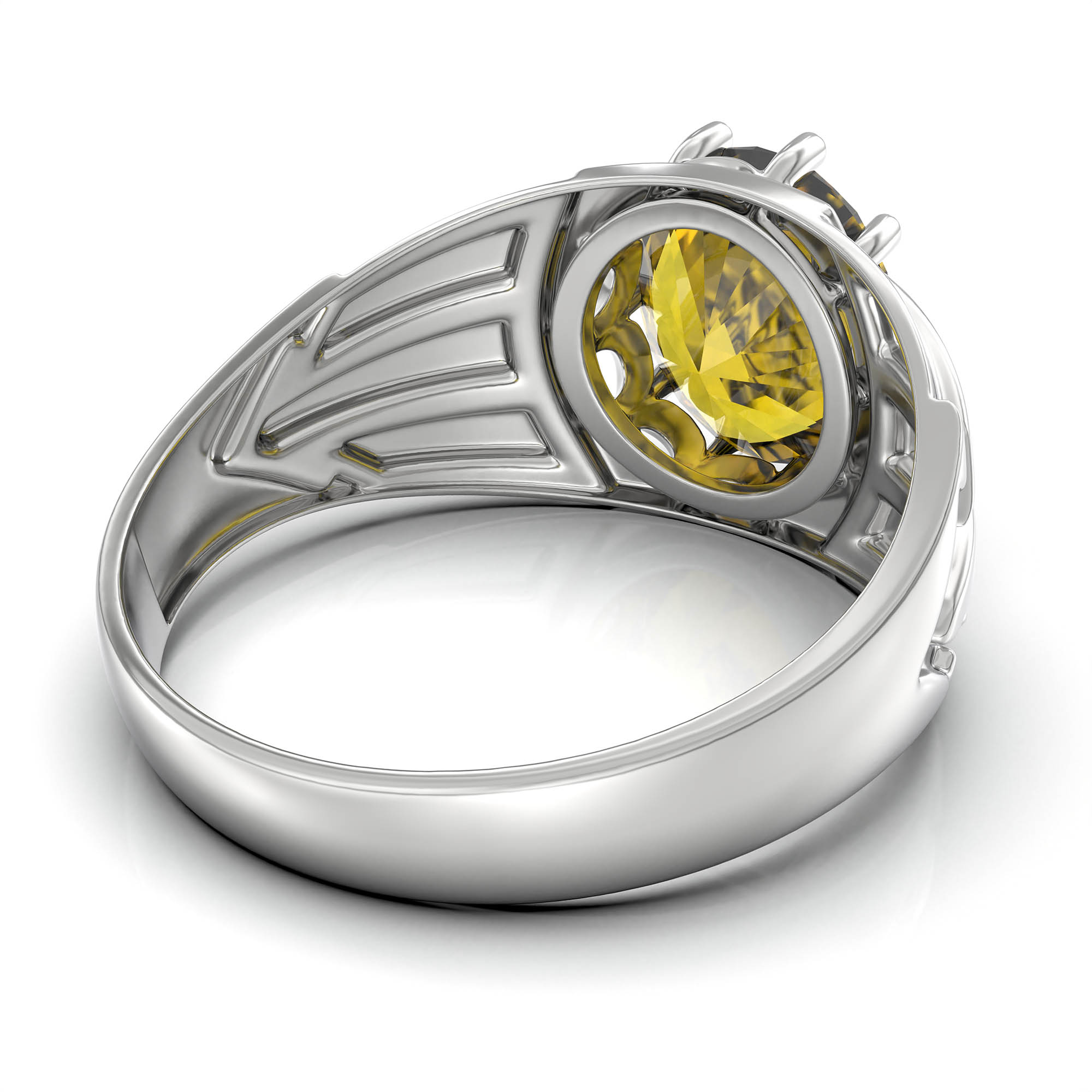 Yellow Sapphire (Pukhraj) Ring for Women in 925 Sterling Silver – Oval 11x9 mm, Prong Setting, 2.4 g (Design KF-13) thumbnail