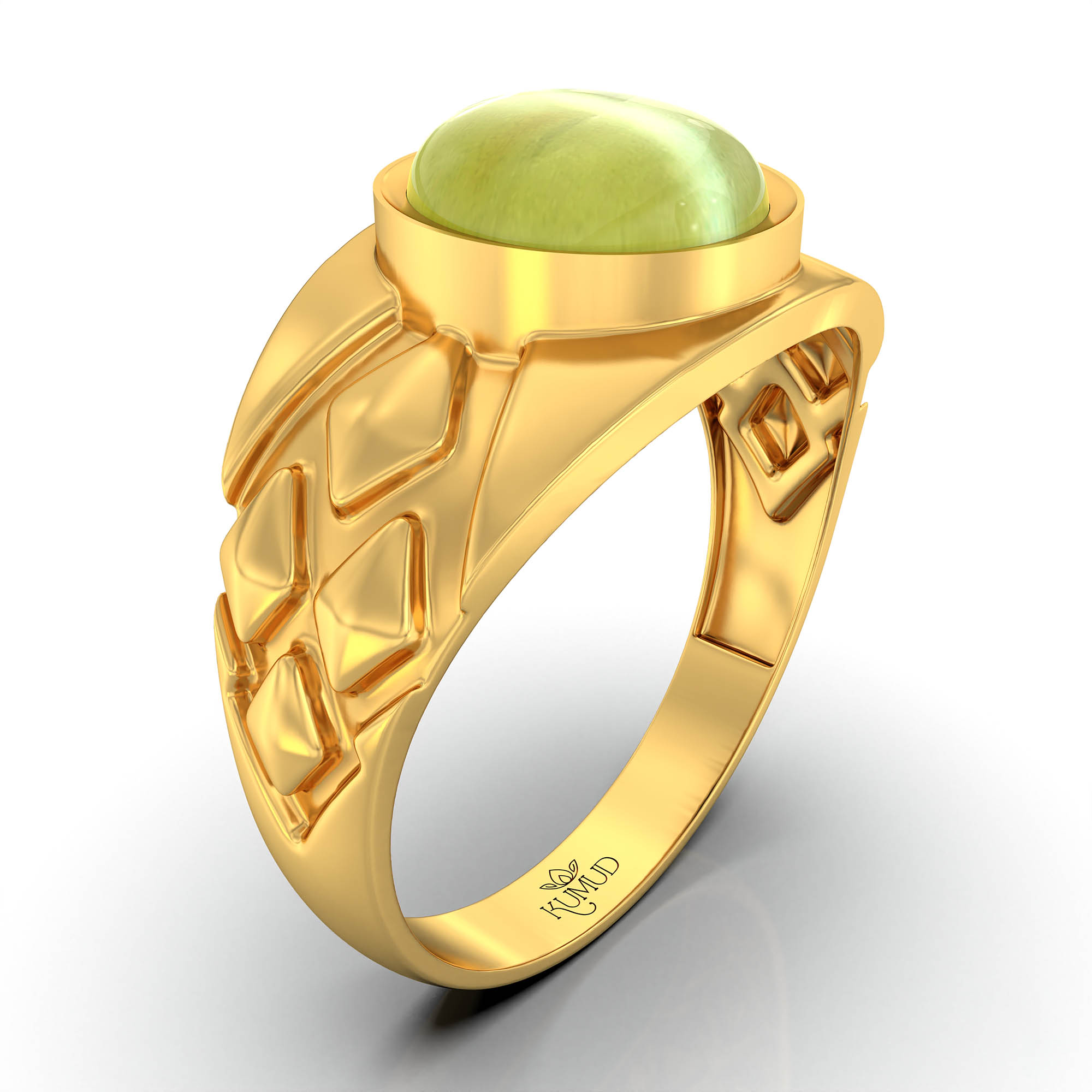 Cat's Eye (Lehsunia) Ring for Men in 22K Yellow Gold – Oval Cabochon 9x8 mm, Bezel Setting, 4 g (Design KF-14) thumbnail