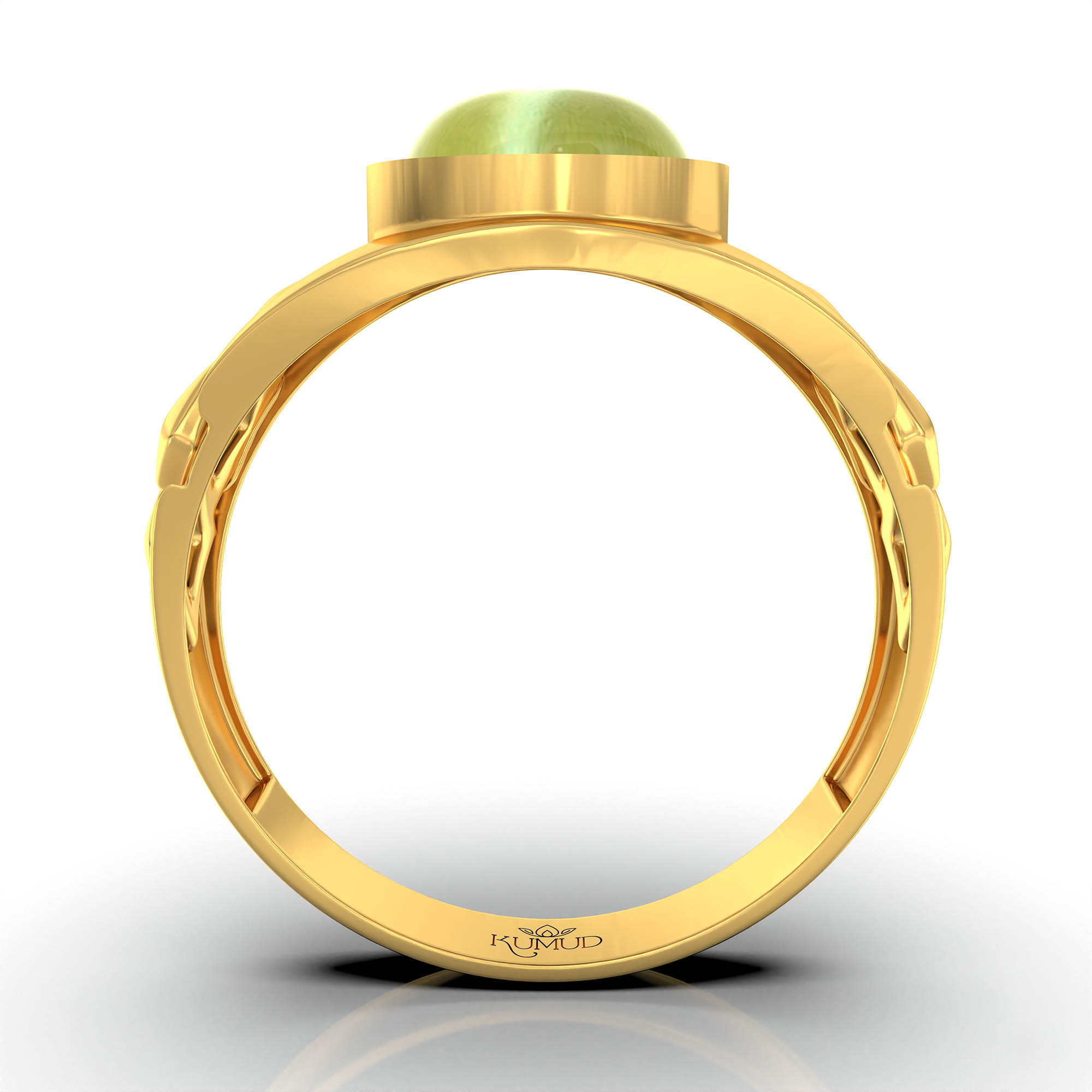 Cat's Eye (Lehsunia) Ring for Men in 22K Yellow Gold – Oval Cabochon 9x8 mm, Bezel Setting, 4 g (Design KF-14) thumbnail