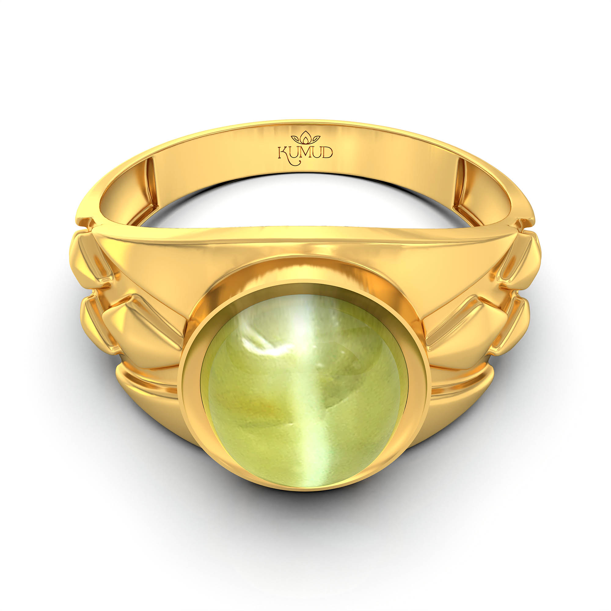 Cat's Eye (Lehsunia) Ring for Men in 22K Yellow Gold – Oval Cabochon 9x8 mm, Bezel Setting, 4 g (Design KF-14) thumbnail