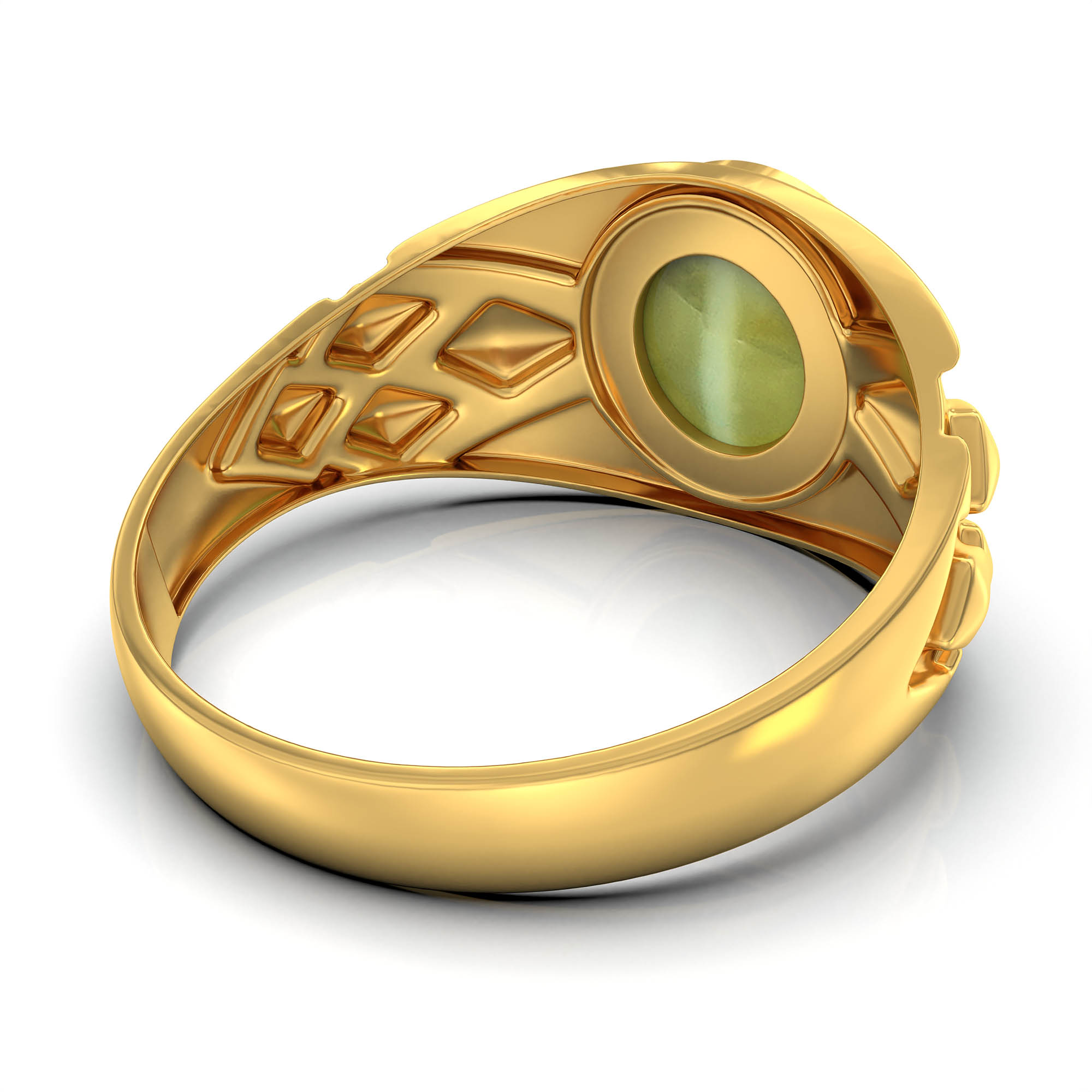 Cat's Eye (Lehsunia) Ring for Men in 22K Yellow Gold – Oval Cabochon 9x8 mm, Bezel Setting, 4 g (Design KF-14) thumbnail