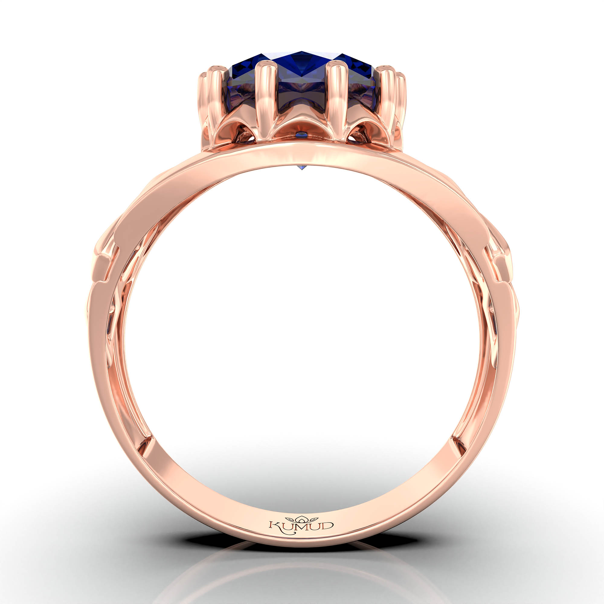 Blue Sapphire (Neelam) Ring for Men in 18K Rose Gold – Oval 11x9 mm, Prong Setting, 4 g (Design KF-14) thumbnail