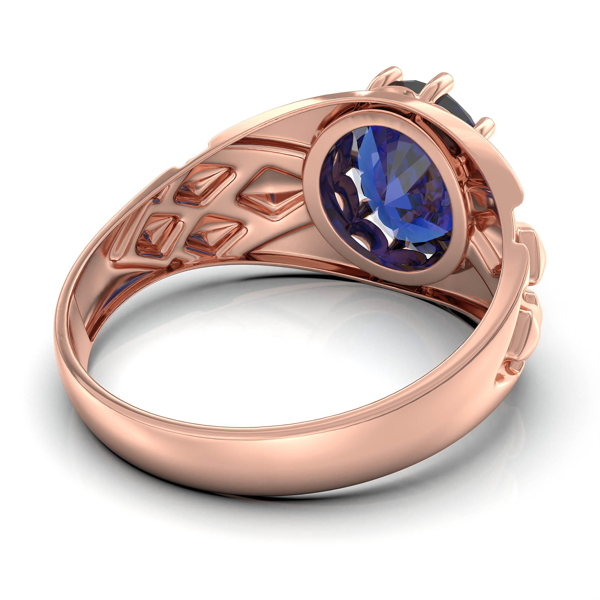 Blue Sapphire (Neelam) Ring for Men in 18K Rose Gold – Oval 11x9 mm, Prong Setting, 4 g (Design KF-14) thumbnail