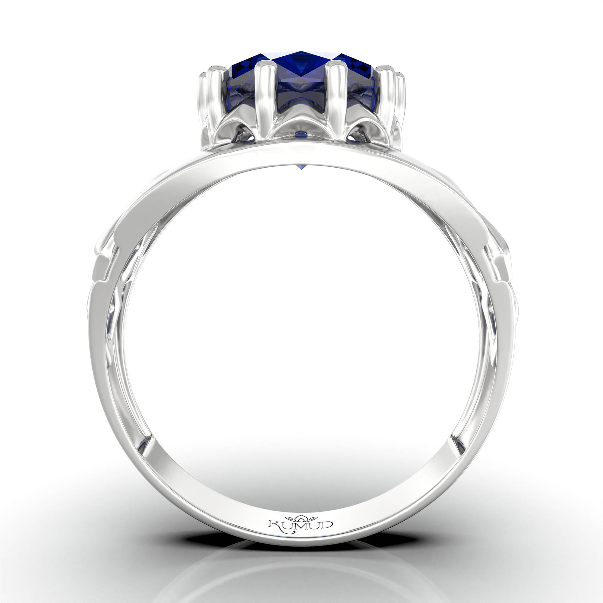 Blue Sapphire (Neelam) Ring for Men in 18K White Gold – Oval 11x9 mm, Prong Setting, 4 g (Design KF-14) thumbnail