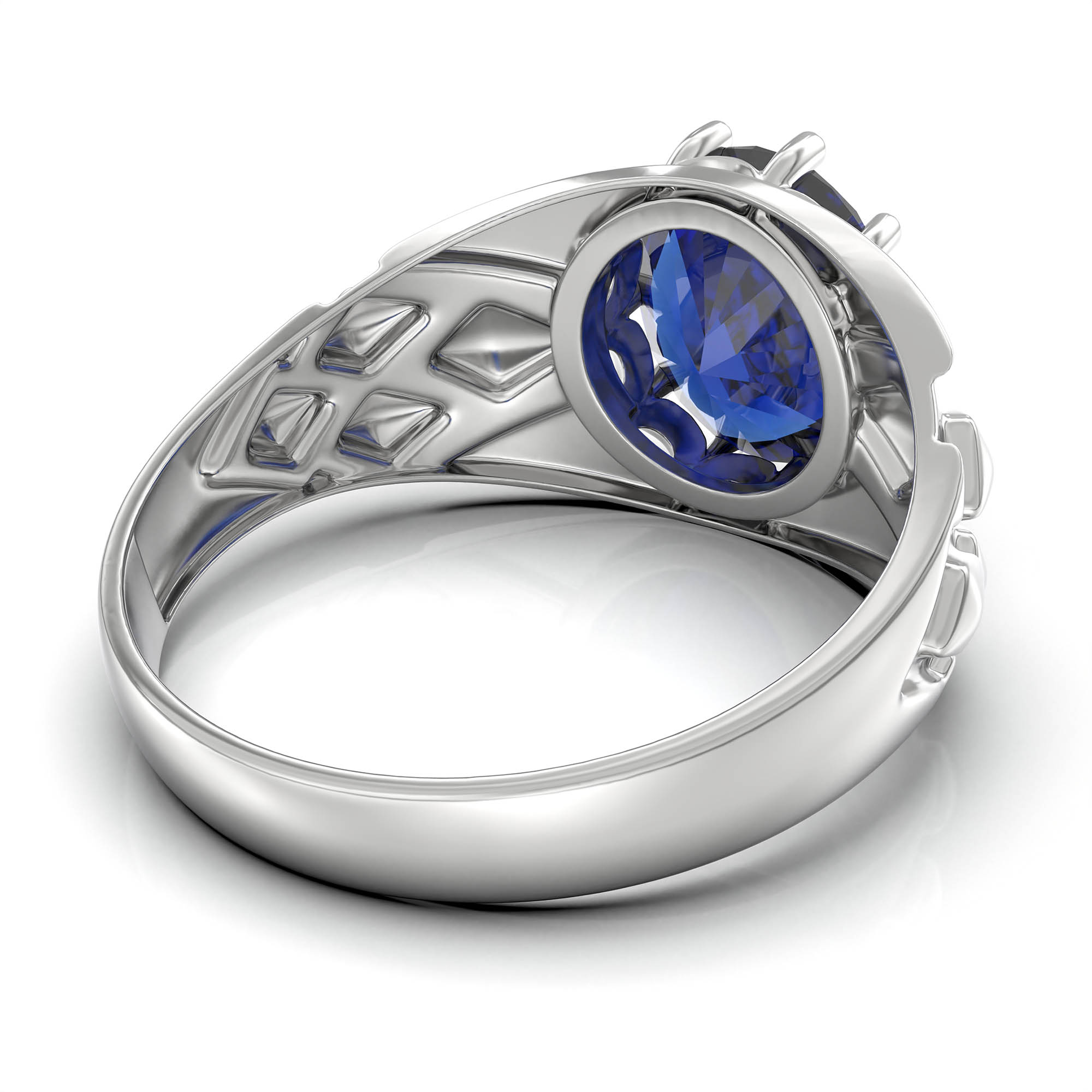 Blue Sapphire (Neelam) Ring for Men in 18K White Gold – Oval 11x9 mm, Prong Setting, 4 g (Design KF-14) thumbnail