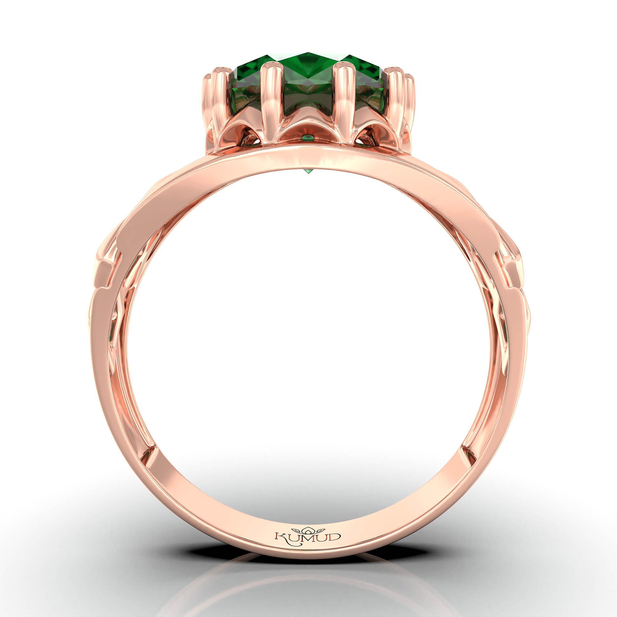 Emerald (Panna) Ring for Men in 18K Rose Gold – Oval 11x9 mm, Prong Setting, 4 g (Design KF-14) thumbnail
