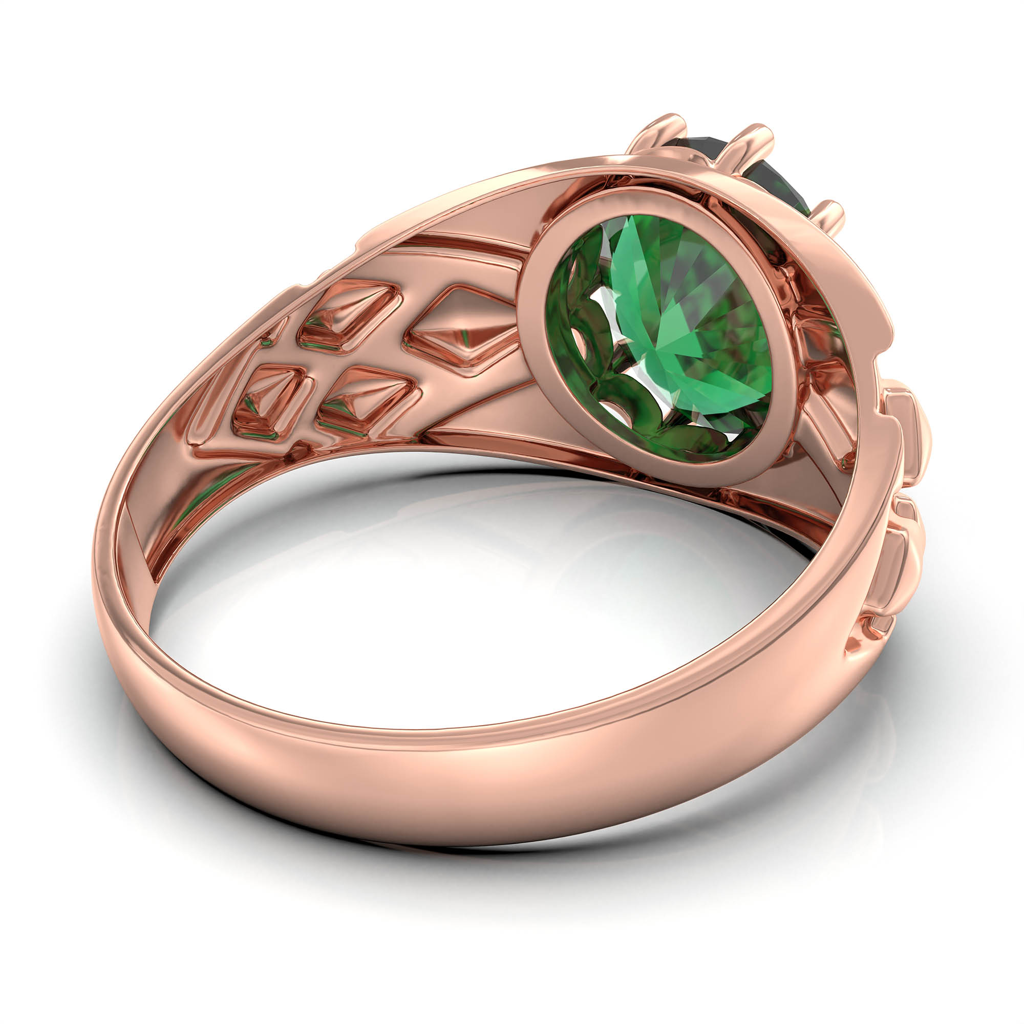 Emerald (Panna) Ring for Men in 18K Rose Gold – Oval 11x9 mm, Prong Setting, 4 g (Design KF-14) thumbnail