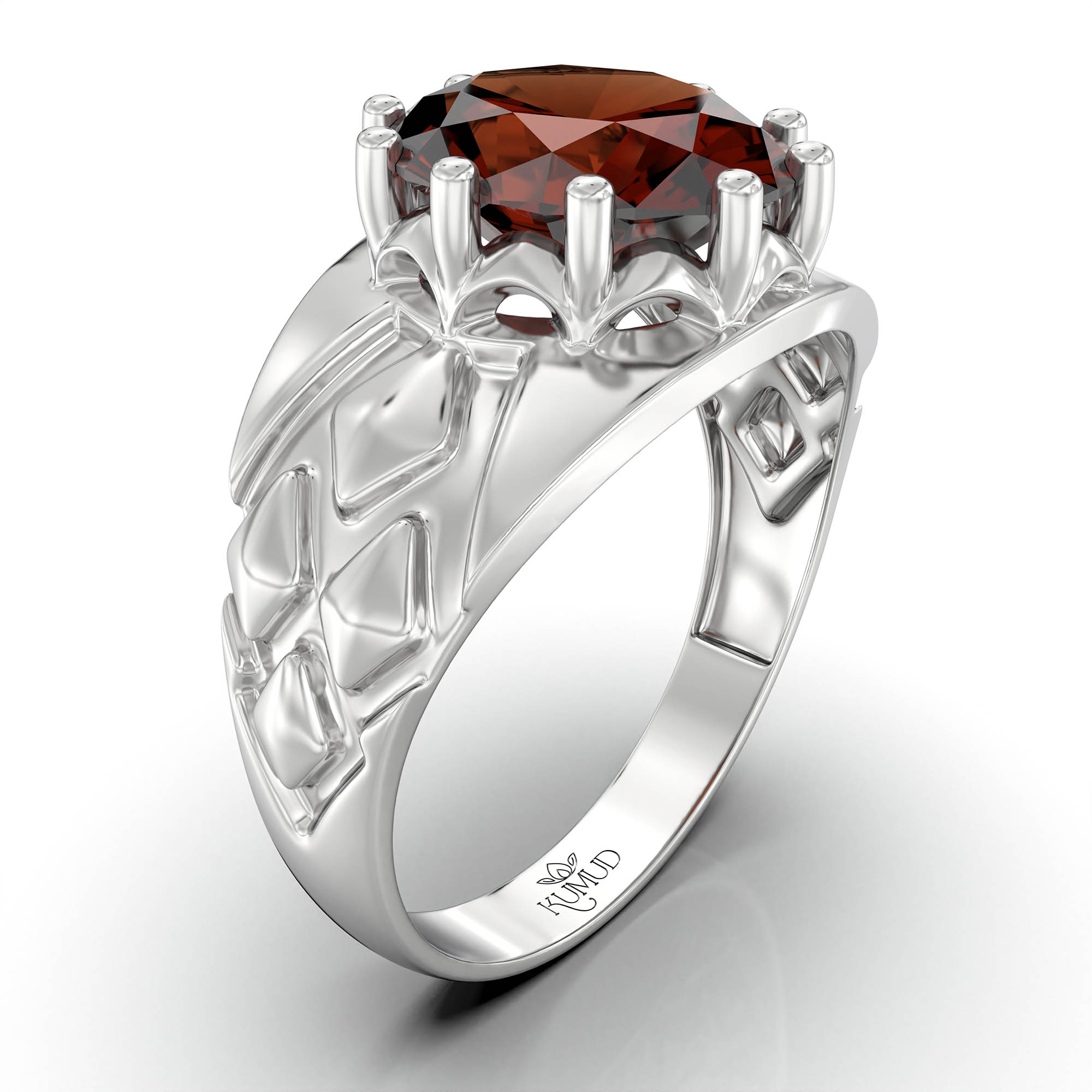 Hessonite (Gomed) Ring for Women in 925 Sterling Silver – Oval 11x9 mm, Prong Setting, 2.4 g (Design KF-14) thumbnail