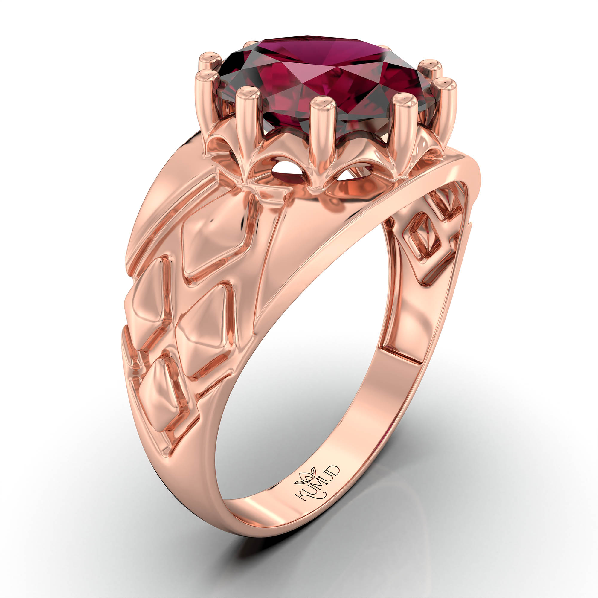 Ruby (Manik) Ring for Men in 18K Rose Gold – Oval 11x9 mm, Prong Setting, 4 g (Design KF-14) thumbnail