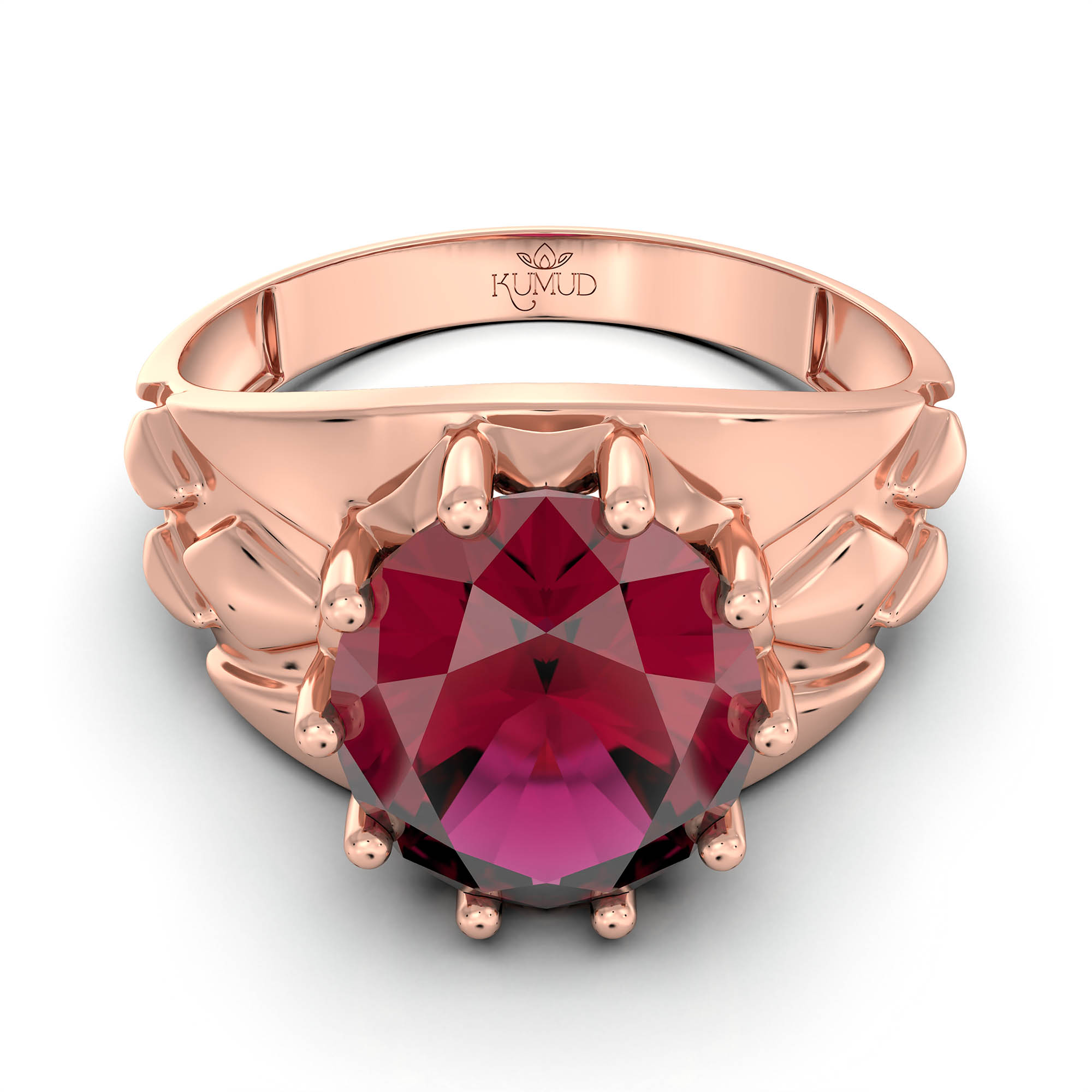 Ruby (Manik) Ring for Men in 18K Rose Gold – Oval 11x9 mm, Prong Setting, 4 g (Design KF-14) thumbnail