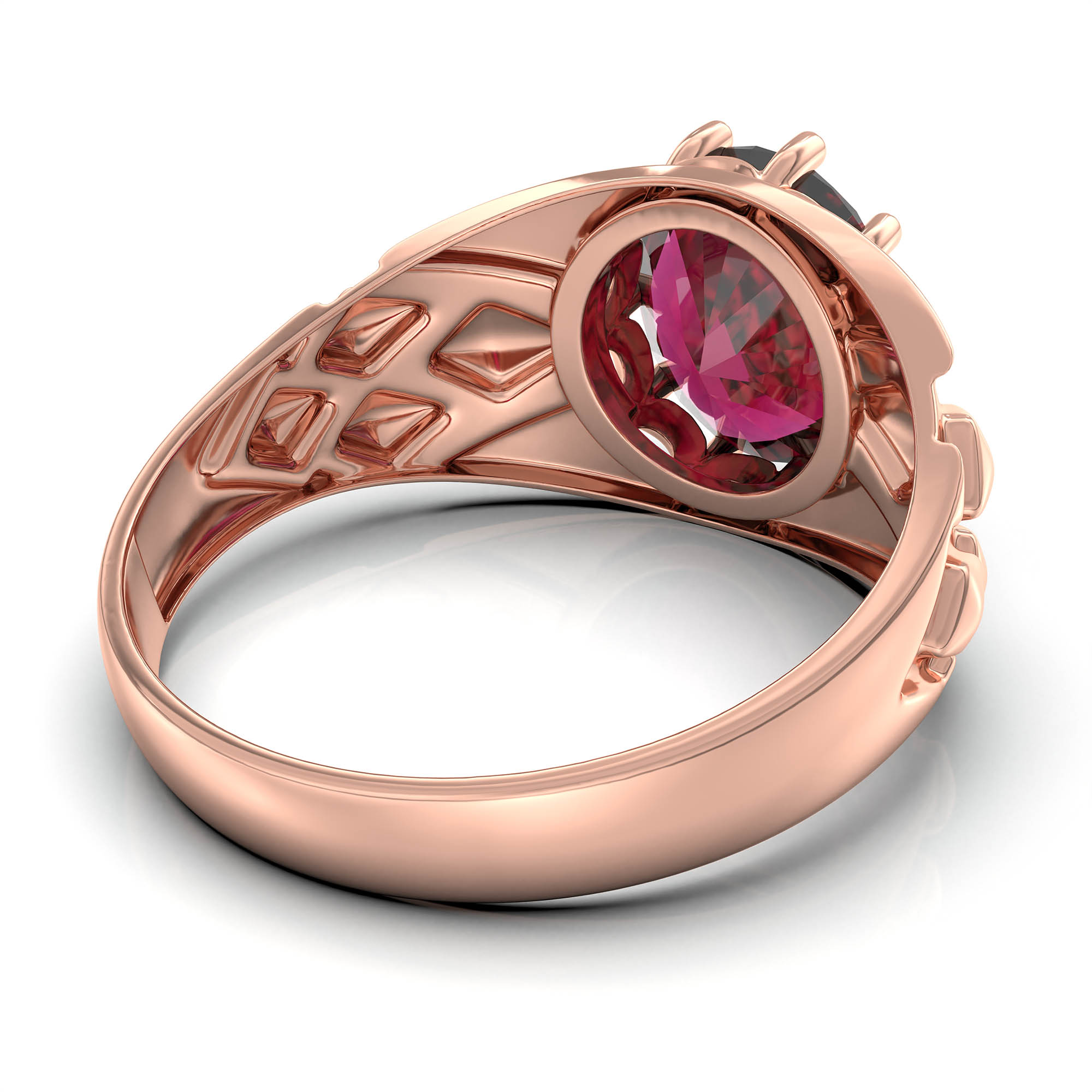 Ruby (Manik) Ring for Men in 18K Rose Gold – Oval 11x9 mm, Prong Setting, 4 g (Design KF-14) thumbnail